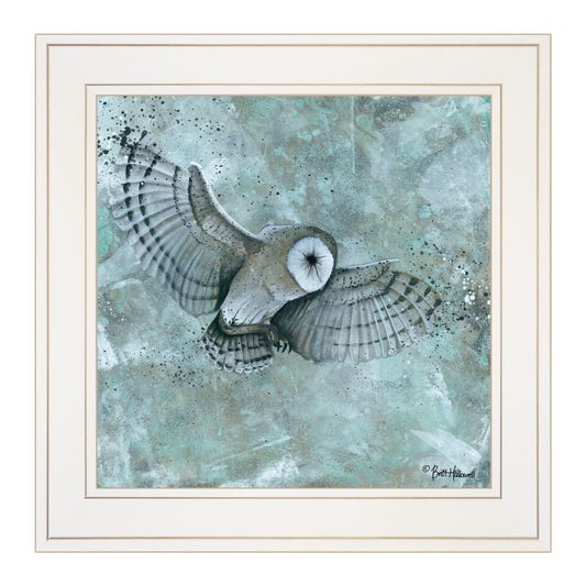 Simplicity Blue and Gray Owl White Framed Print Wall Art