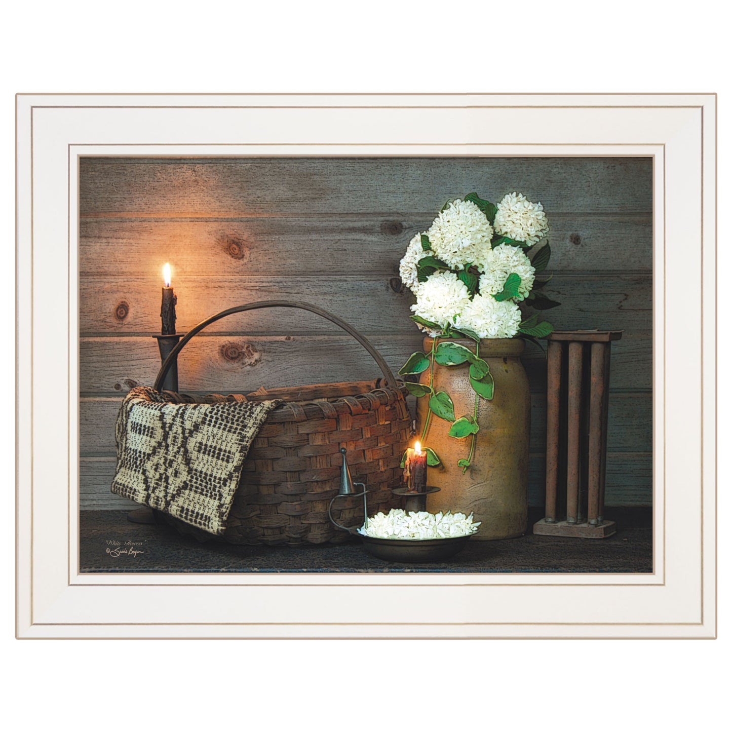 White Flowers 1 White Framed Print Wall Art