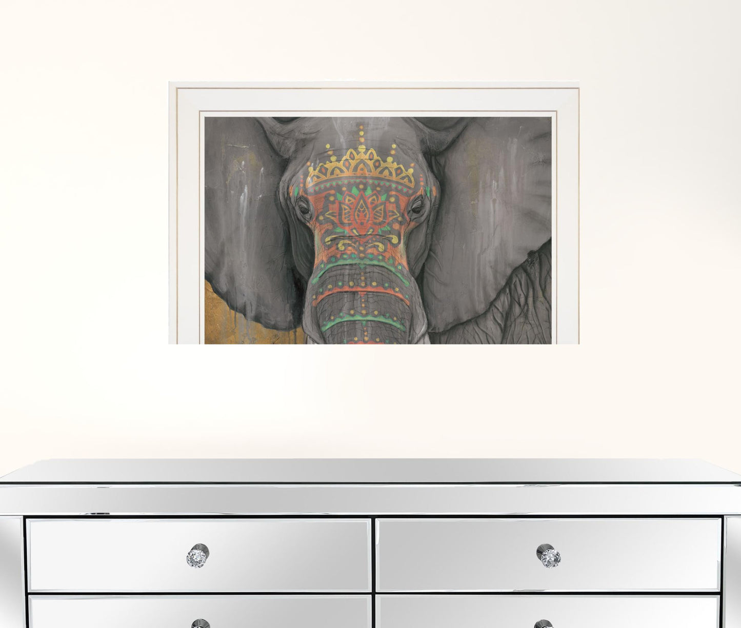 Tattooed Elephant  Trunk White Framed Print Wall Art