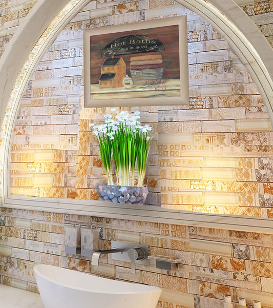 Hot Bath Brown Framed Print Bathroom Wall Art