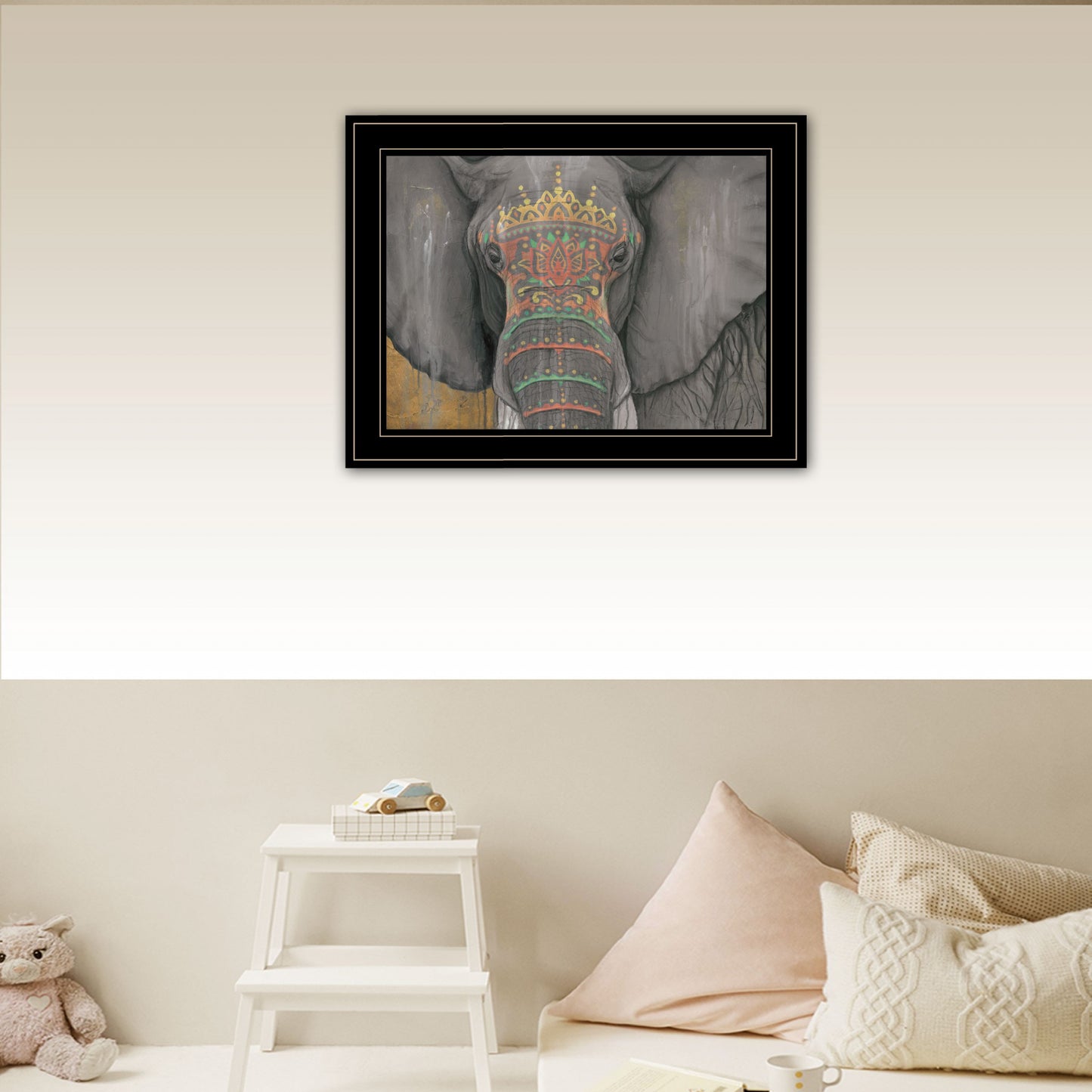 Tattooed Elephant Trunk Black Framed Print Wall Art