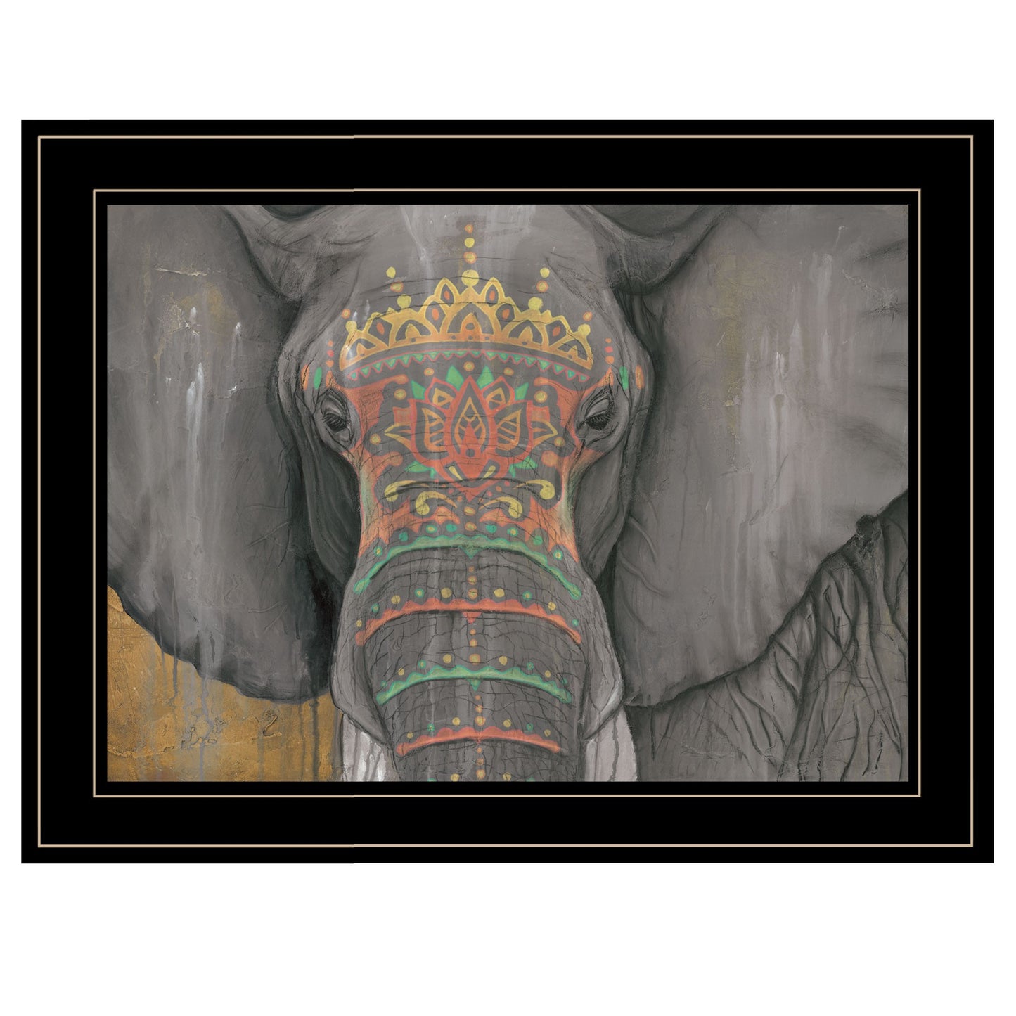 Tattooed Elephant Trunk Black Framed Print Wall Art