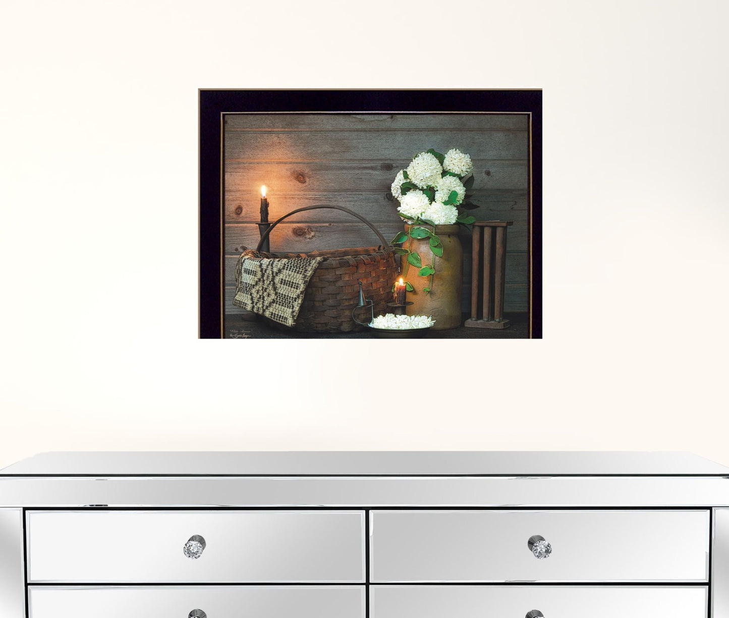 White Flowers 3 Black Framed Print Wall Art