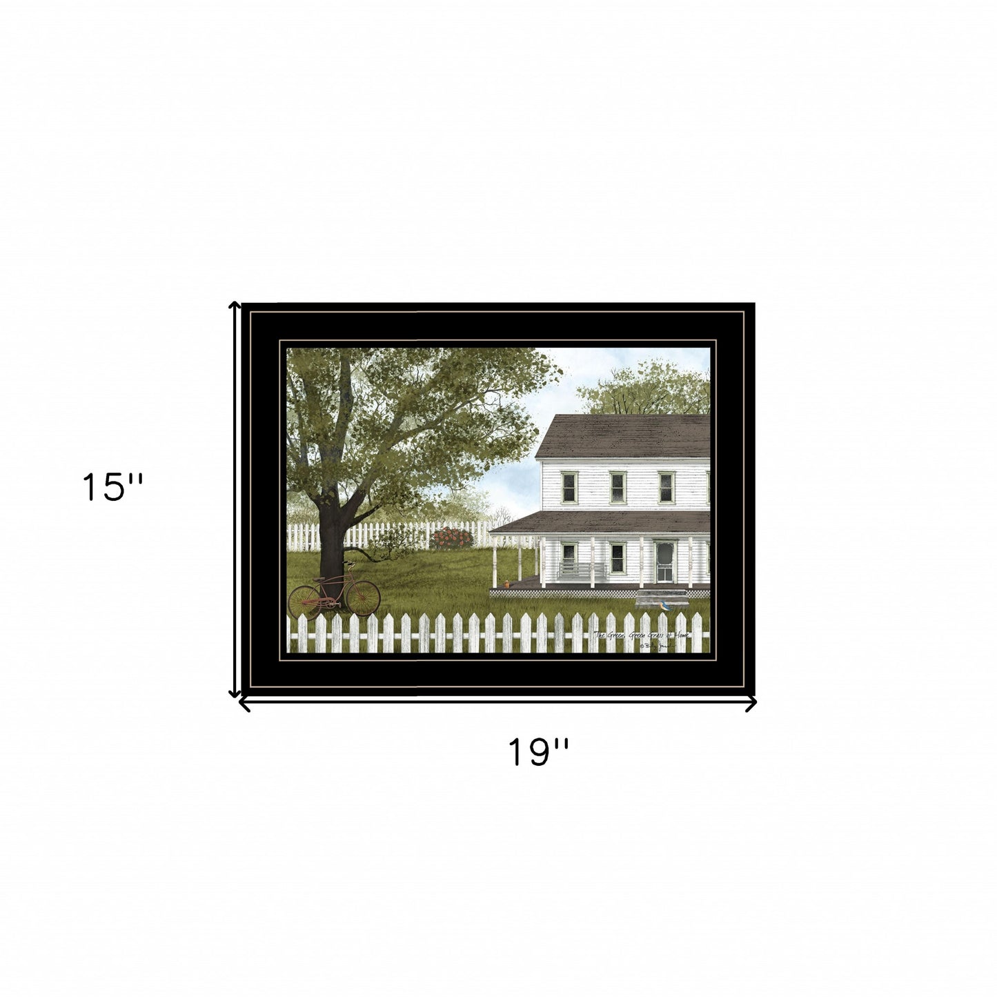 White Farmhouse with Picket Fence Black Framed Print Wall Art