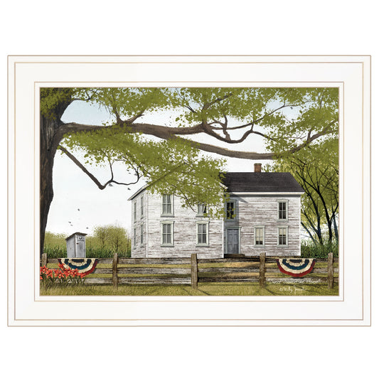 Vintage White Americana Farmhouse White Framed Print Wall Art