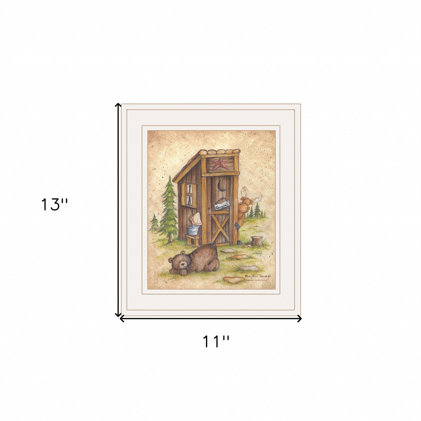 Still Waiting Bear and Moose Bathroom White Framed Print Wall Art