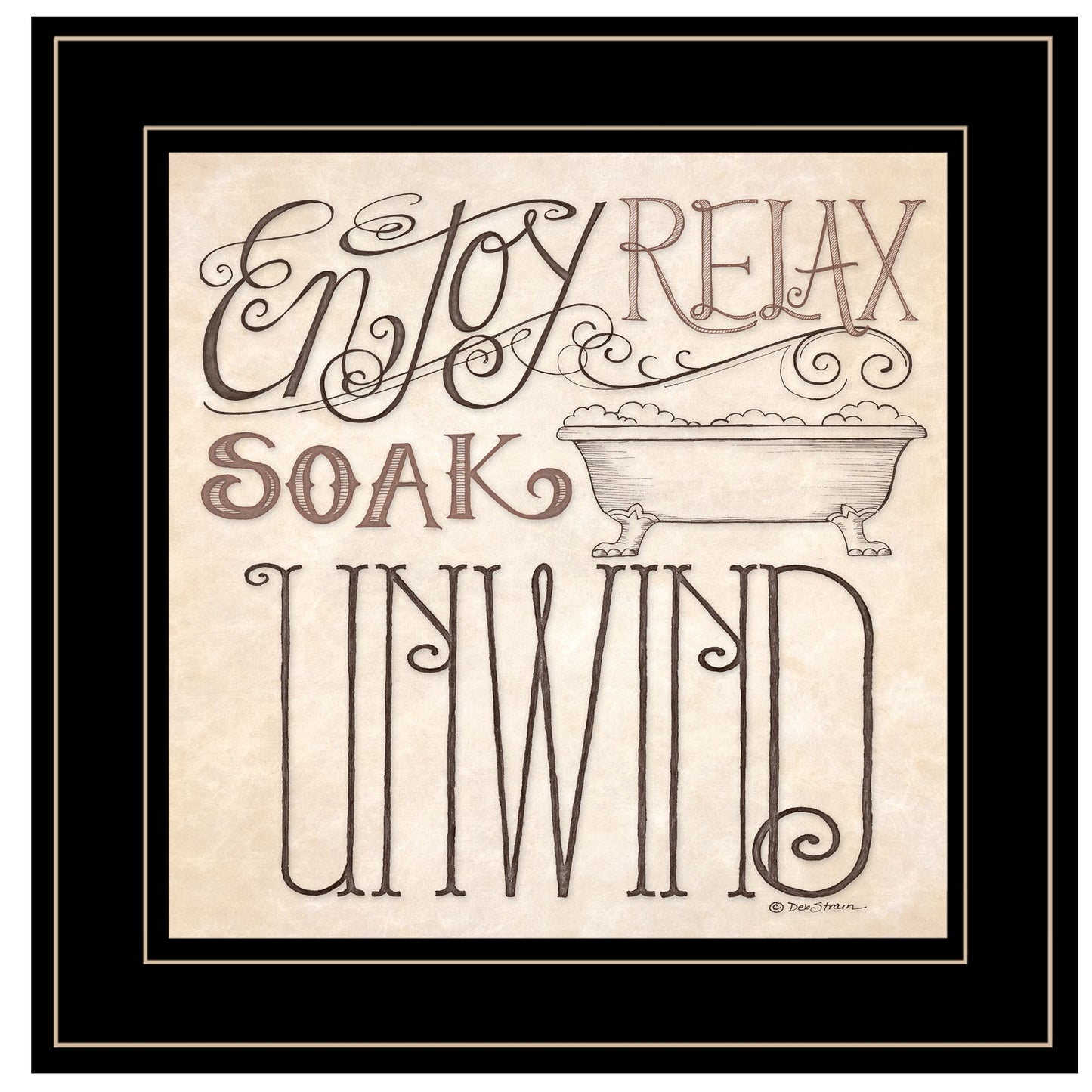 Soak Relax Enjoy and Unwind Black Framed Print Bathroom Wall Art