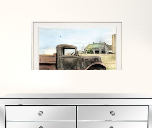 Vintage Farm Trucks I 1 White Framed Print Wall Art