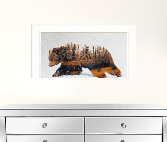 Traveling Bear 1 White Framed Print Wall Art