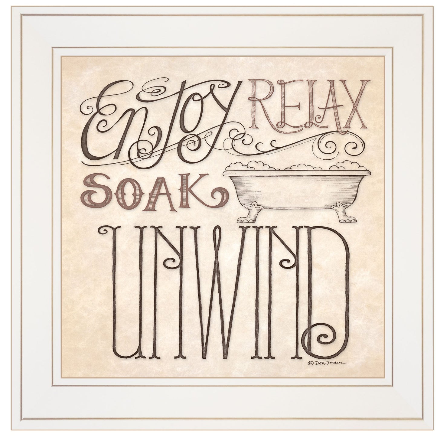 Soak Relax Enjoy and Unwind White Framed Print Bathroom Wall Art