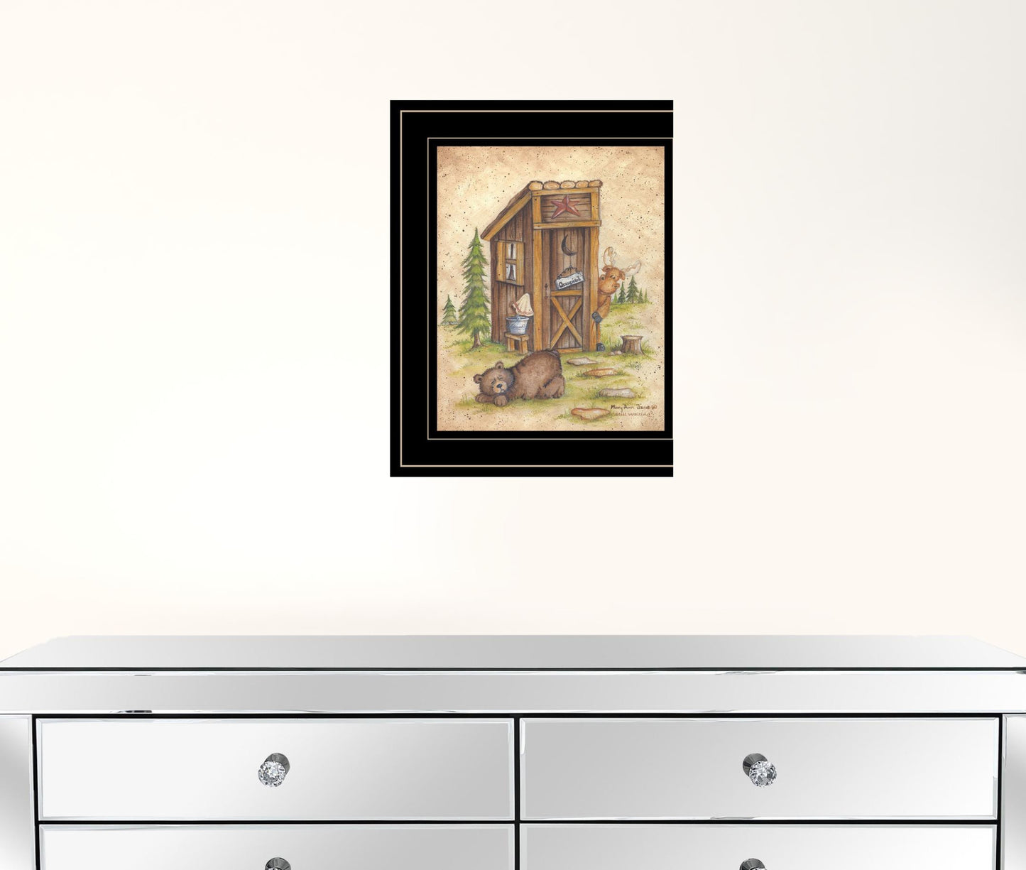 Still Waiting Bear and Moose Black Framed Print Bathroom Wall Art