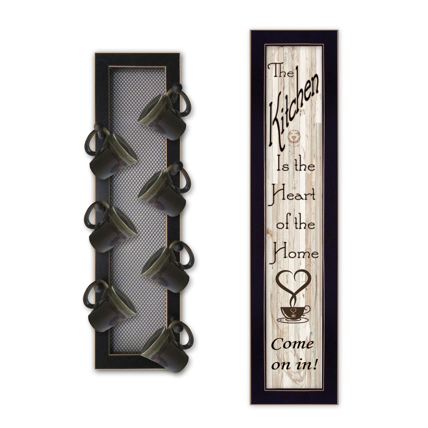 Set Of Two Come On In With Seven Peg Mug Rack 2 Black Framed Print Wall Art