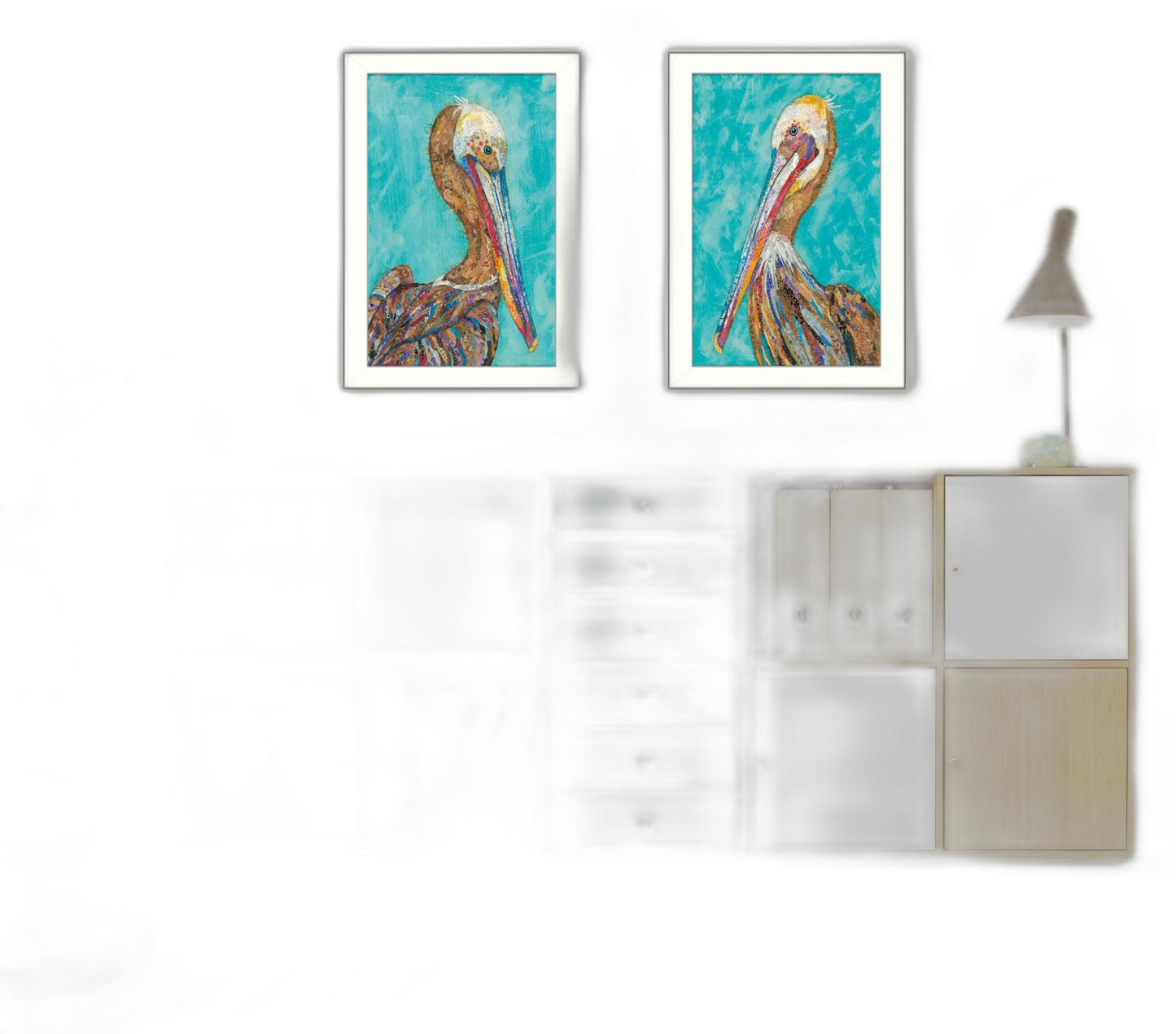 Set Of Two Pelicans White Framed Print Wall Art