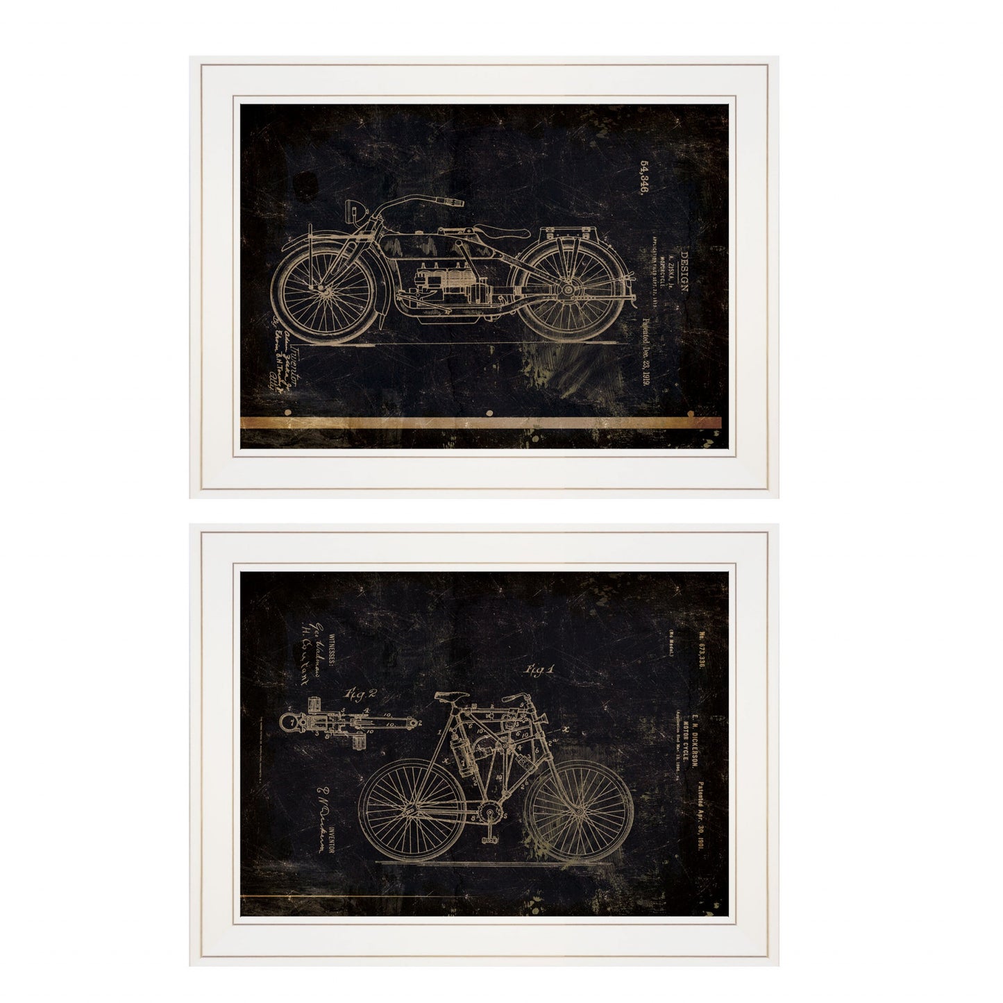 Set Of Two Motor Bike Patent I And II 1 White Framed Print Wall Art