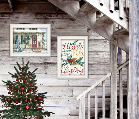 Set Of Two Come Home For Christmas 1 White Framed Print Wall Art