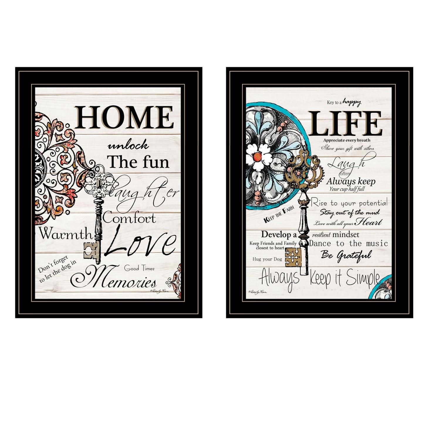 Set Of Two Life Or Home 2 Black Framed Print Wall Art