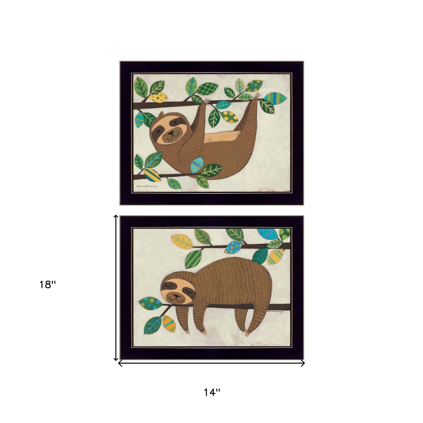 Set Of Two Cute Sloths 1 Black Framed Print Wall Art