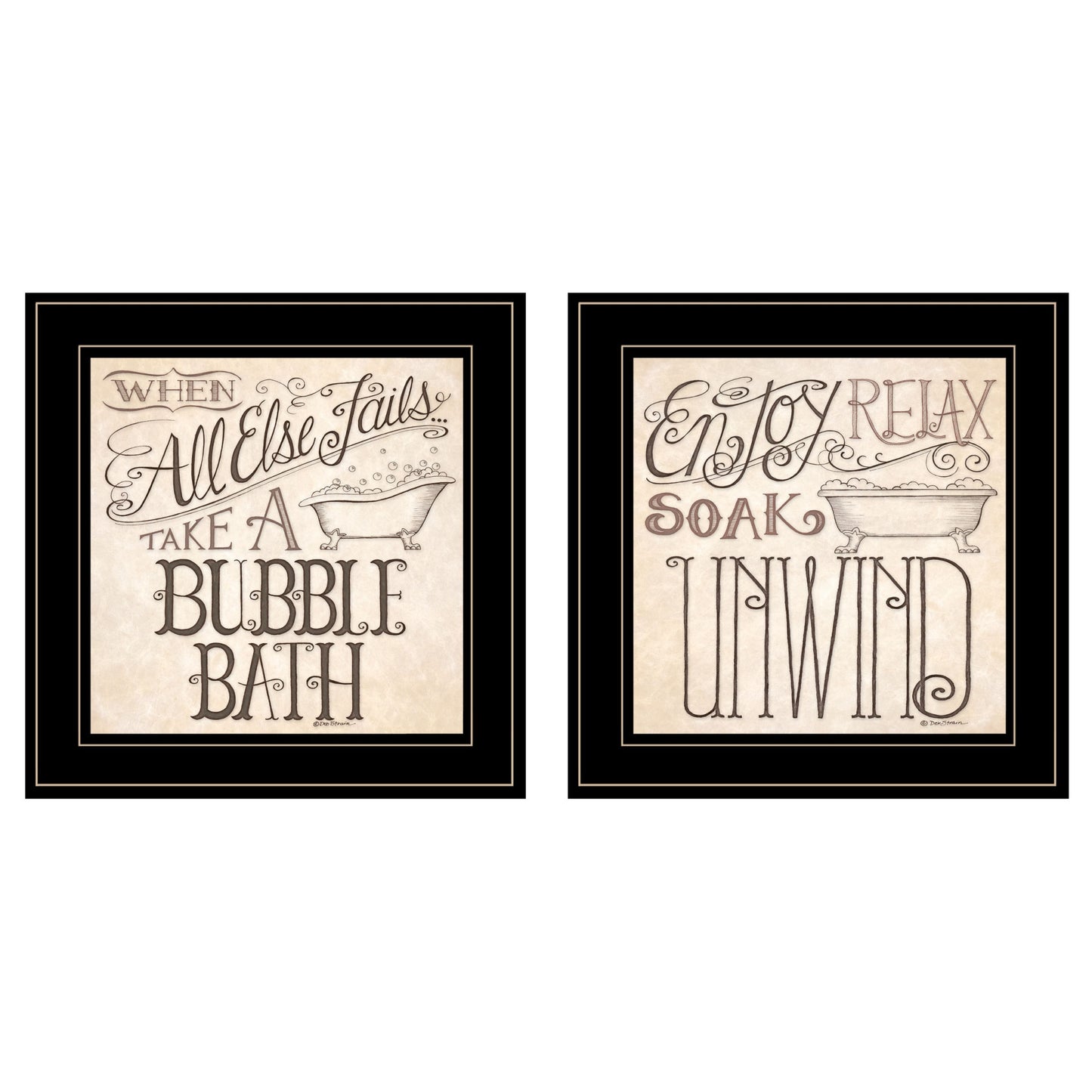 Set Of Two Soak And Unwind 3 Black Framed Print Bathroom Wall Art