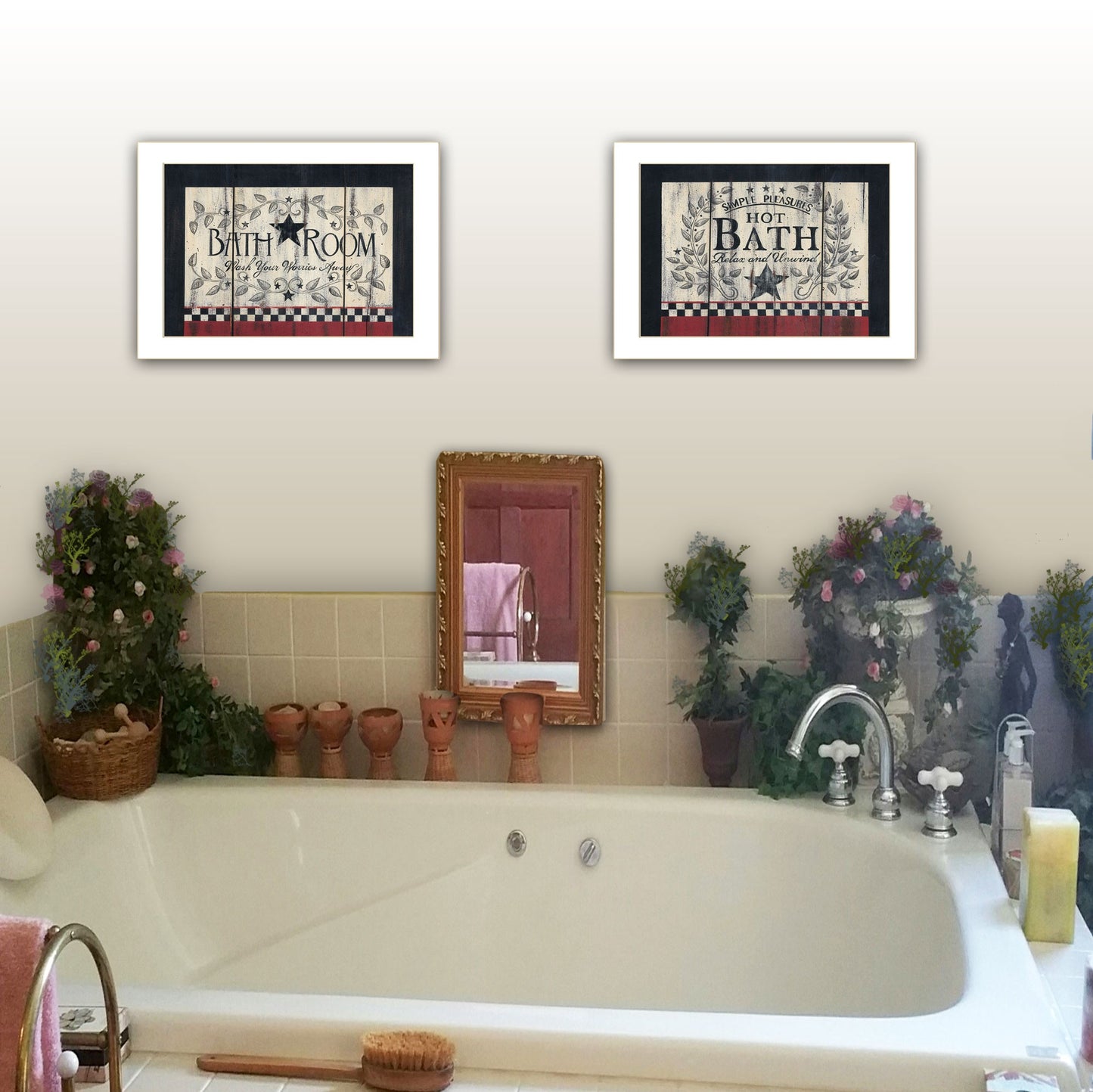 Set Of Two Hot Bath 3 White Framed Print Wall Art