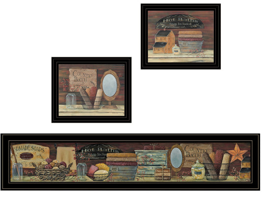 Set Of Three Country Bath 10 Black Framed Print Bathroom Wall Art