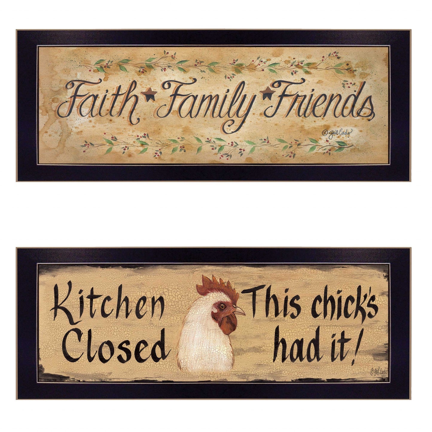 Set Of Two Faith*Family*Friends And This Chick Black Framed Print Wall Art