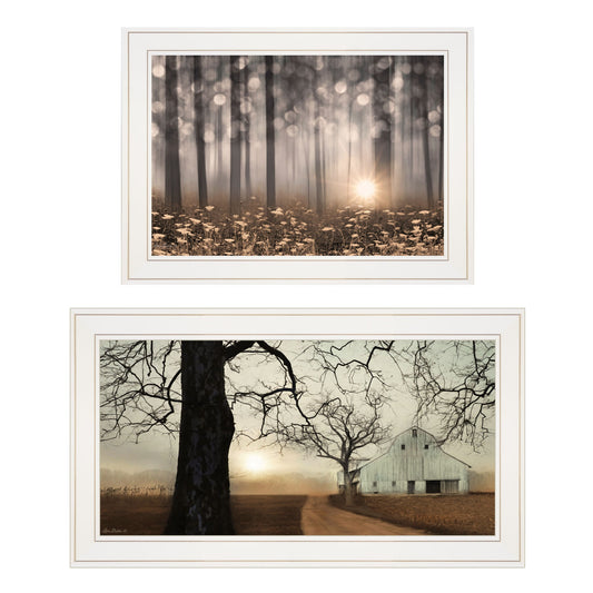 Set Of Two Enchanted Sunrise 1 White Framed Print Wall Art