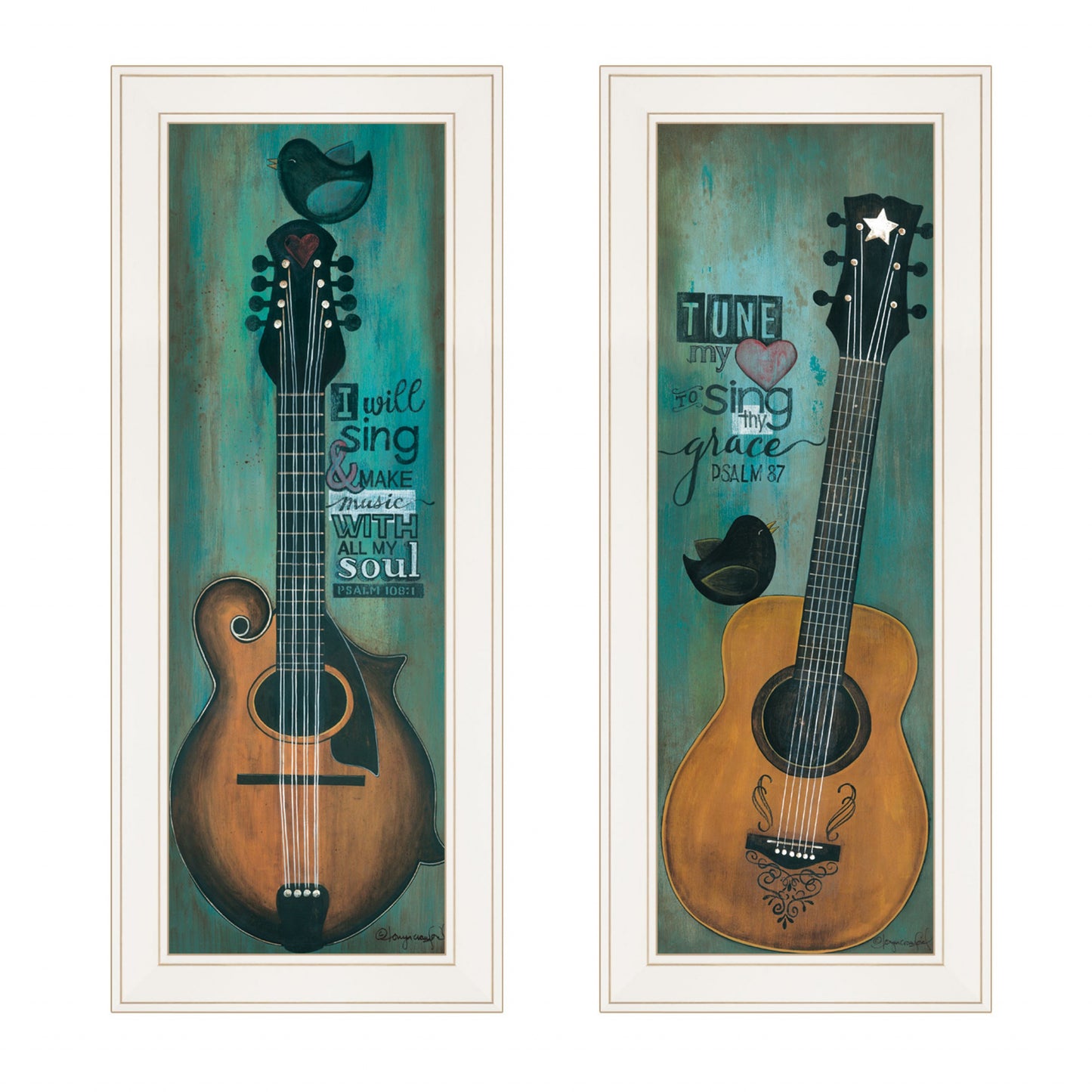 Set Of Two Tune My Heart And I Will Sing 1 White Framed Print Wall Art