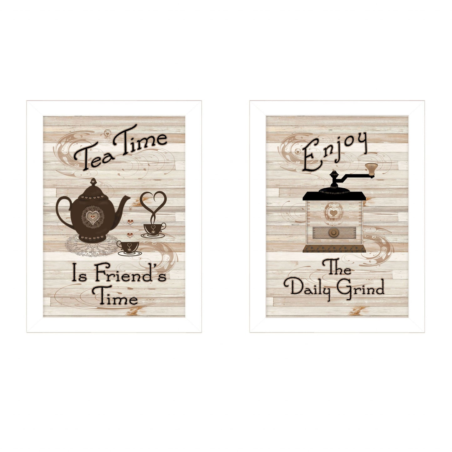 Set Of Two Enjoy Tea Time 3 White Framed Print Wall Art