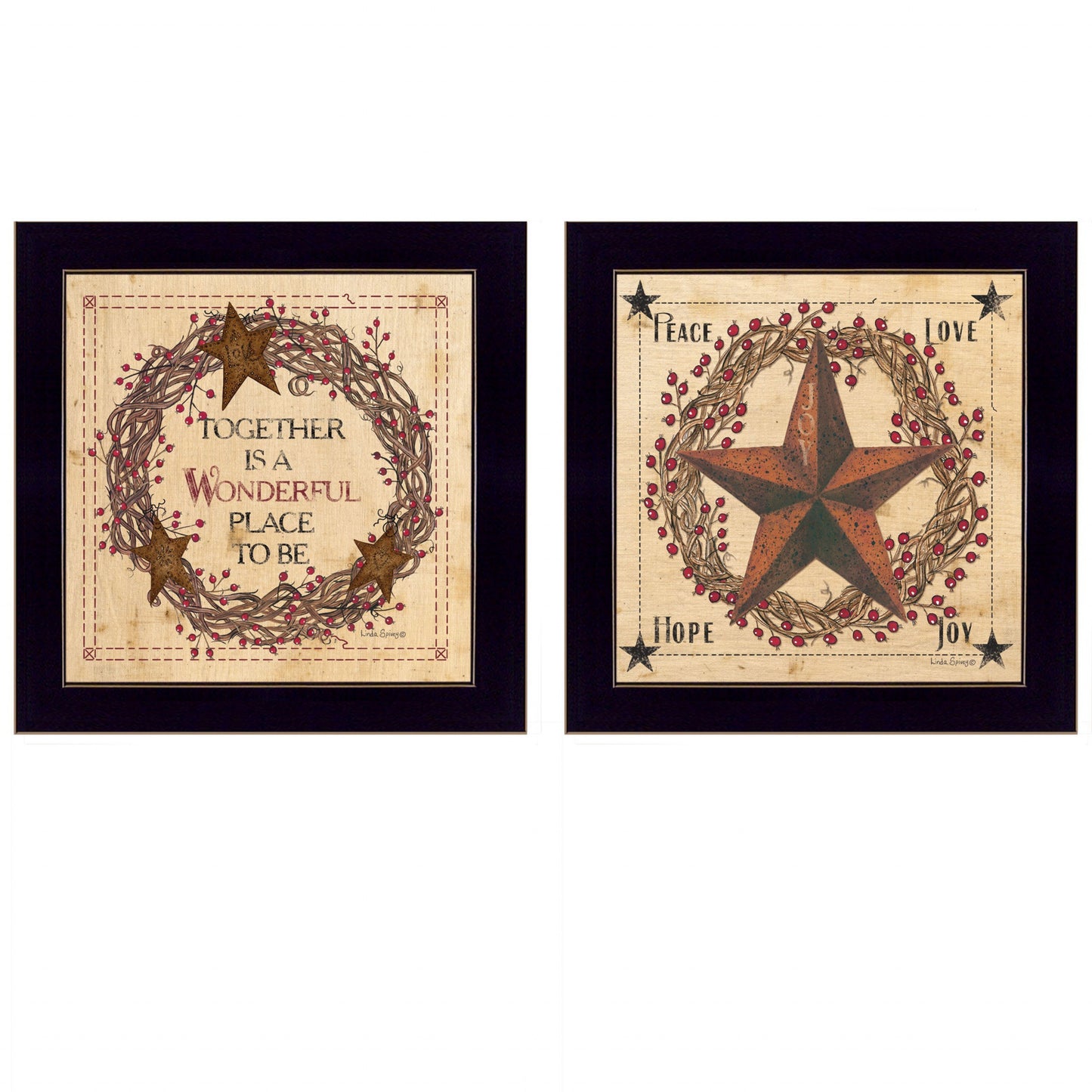 Set Of Two Together Is A Wonderful Place Black Framed Print Wall Art