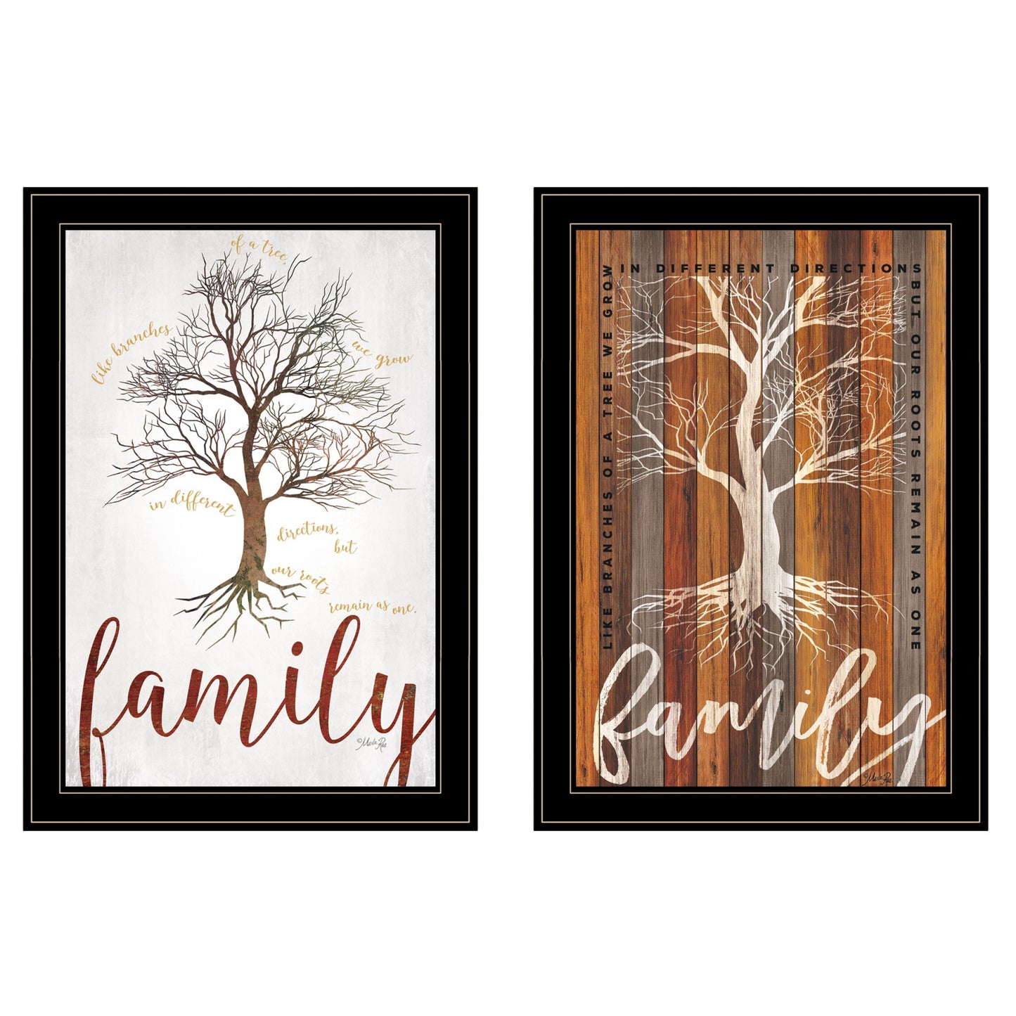 Set Of Two Family Tree Or Roots 2 Black Framed Print Wall Art