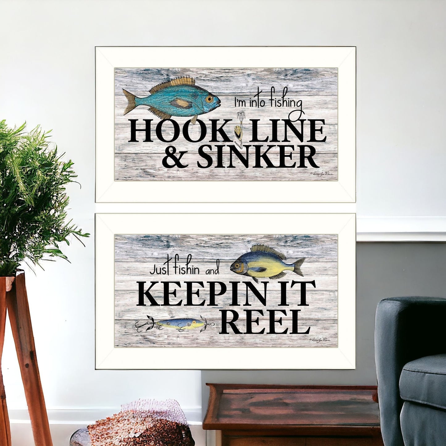 Set Of Two Fishing Combo 2 White Framed Print Wall Art