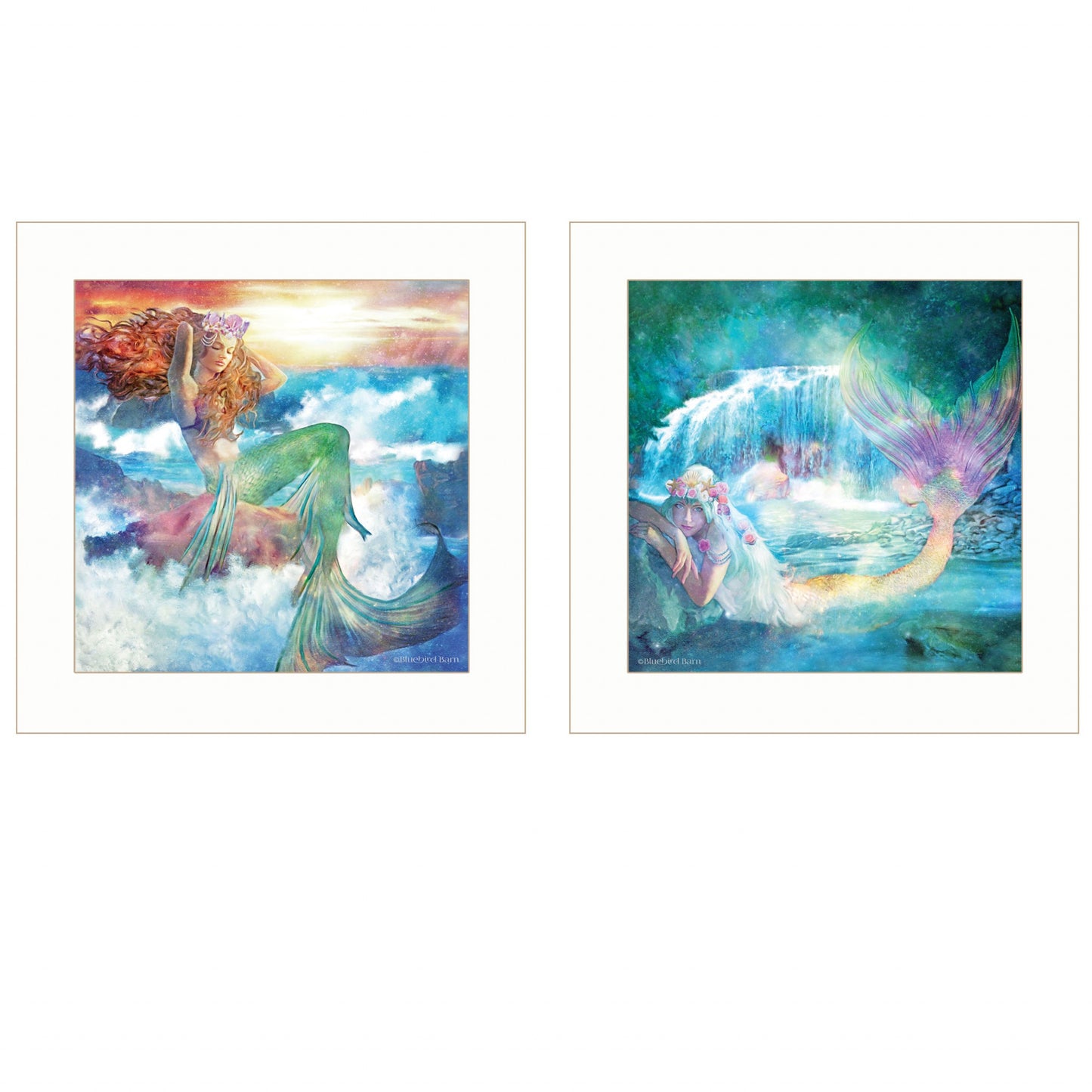 Set Of Two Mermaids 1 White Framed Print Wall Art