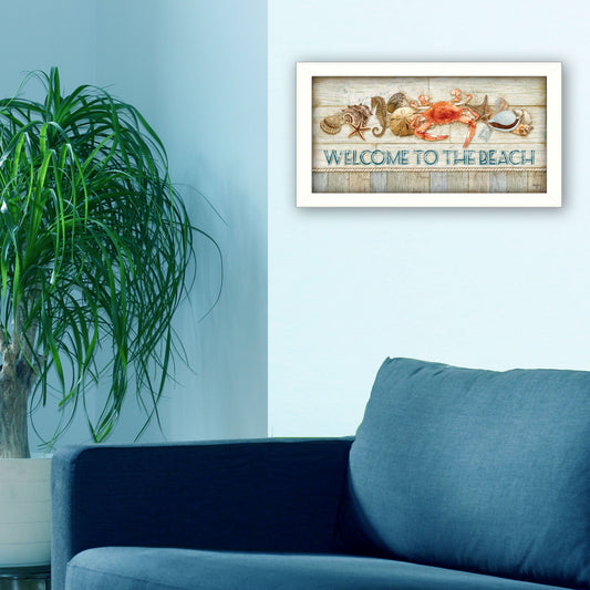 Welcome To The Beach White Framed Print Wall Art