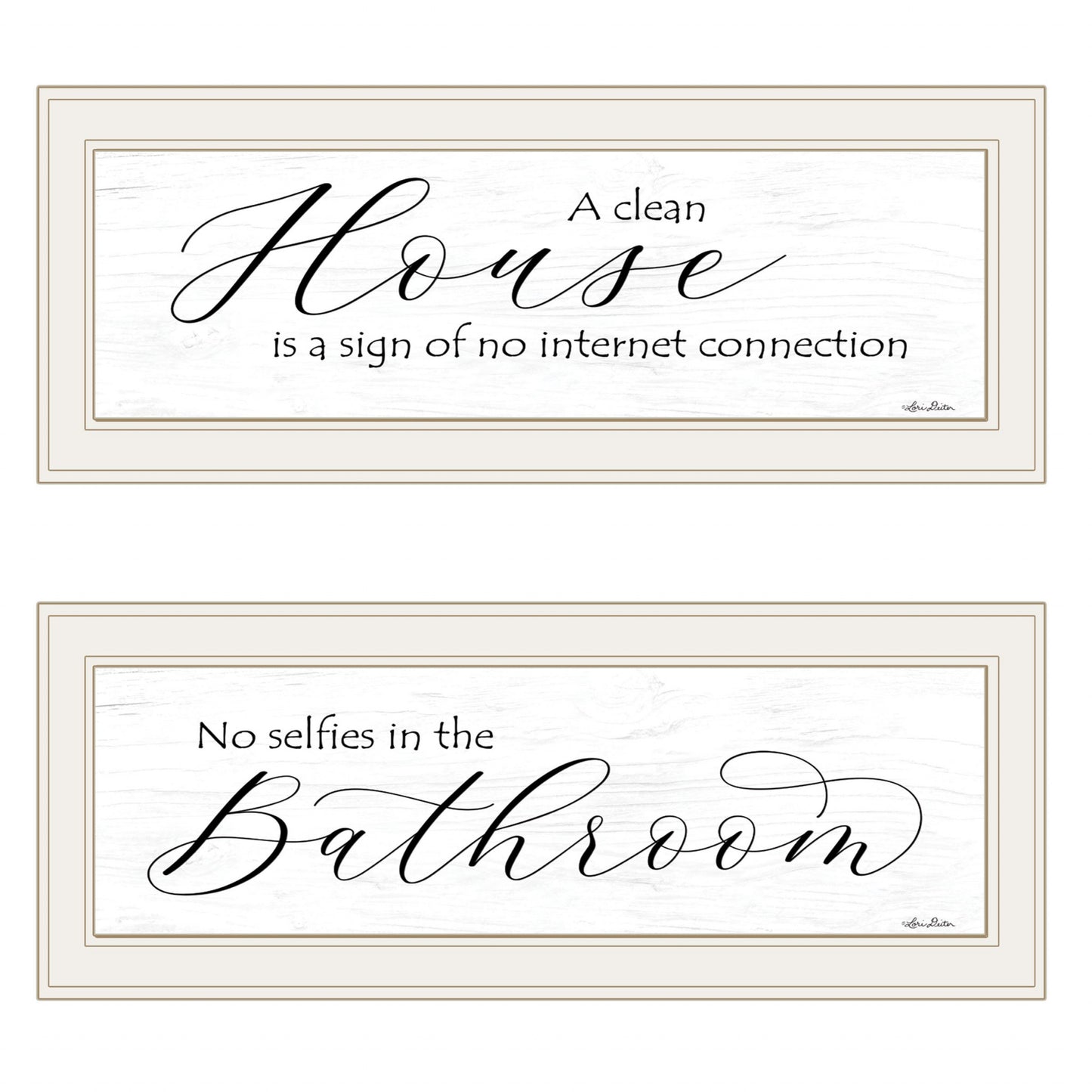 Set Of Two Household Humor 1 White Framed Print Wall Art