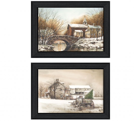 Set Of Two Winter Reflections Black Framed Print Wall Art