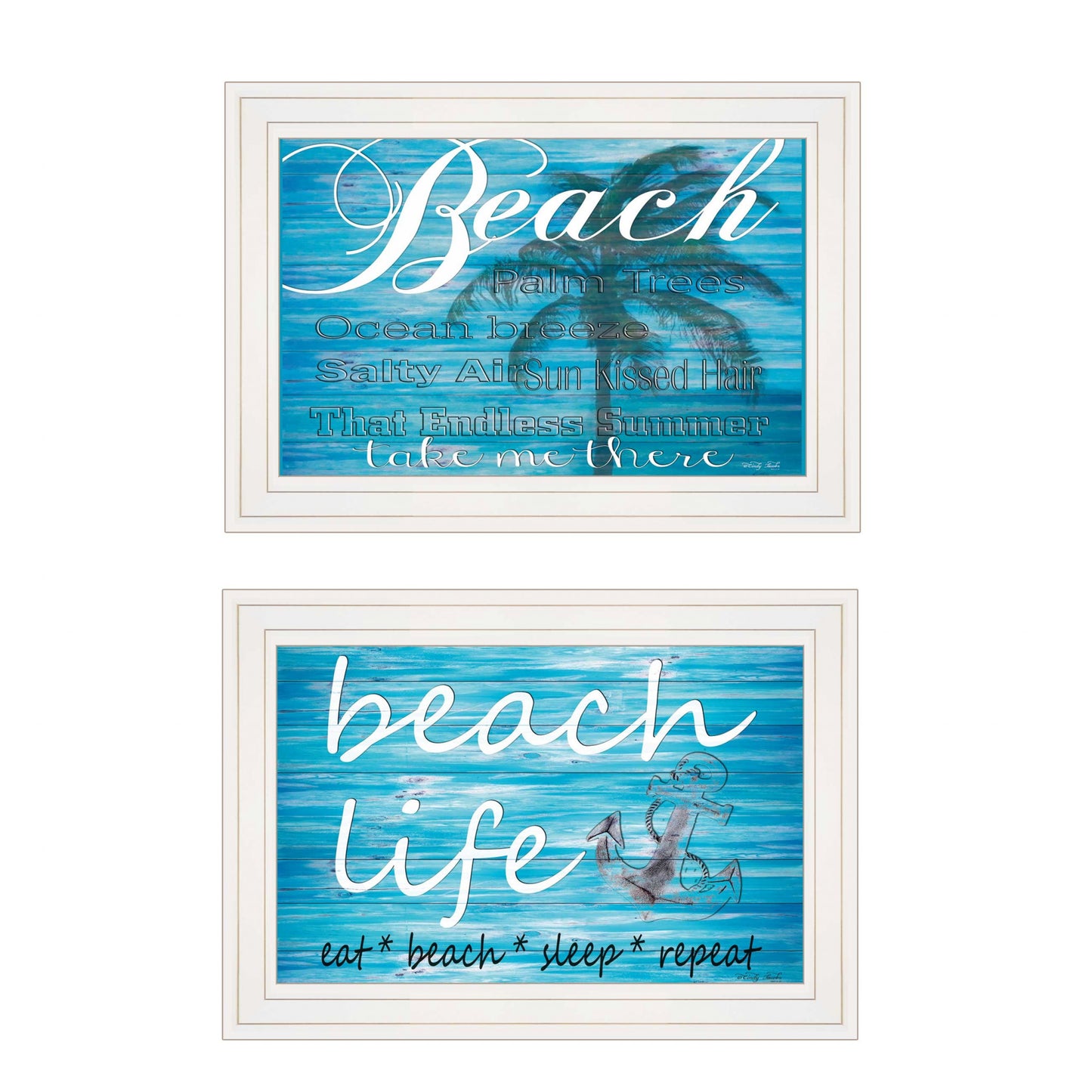 Set Of Two Beach Life 1 White Framed Print Wall Art