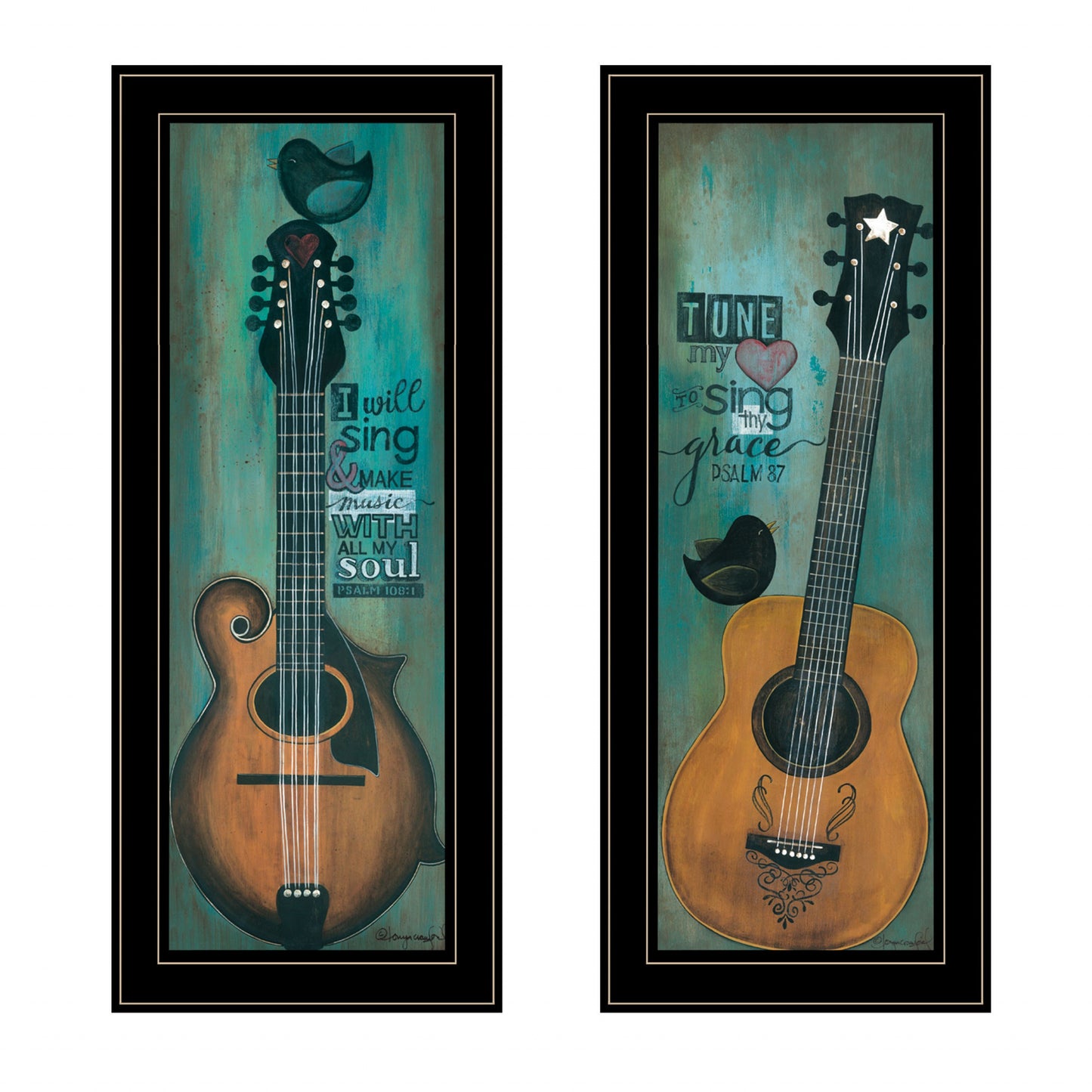 Set Of Two Tune My Heart And I Will Sing 2 Black Framed Print Wall Art