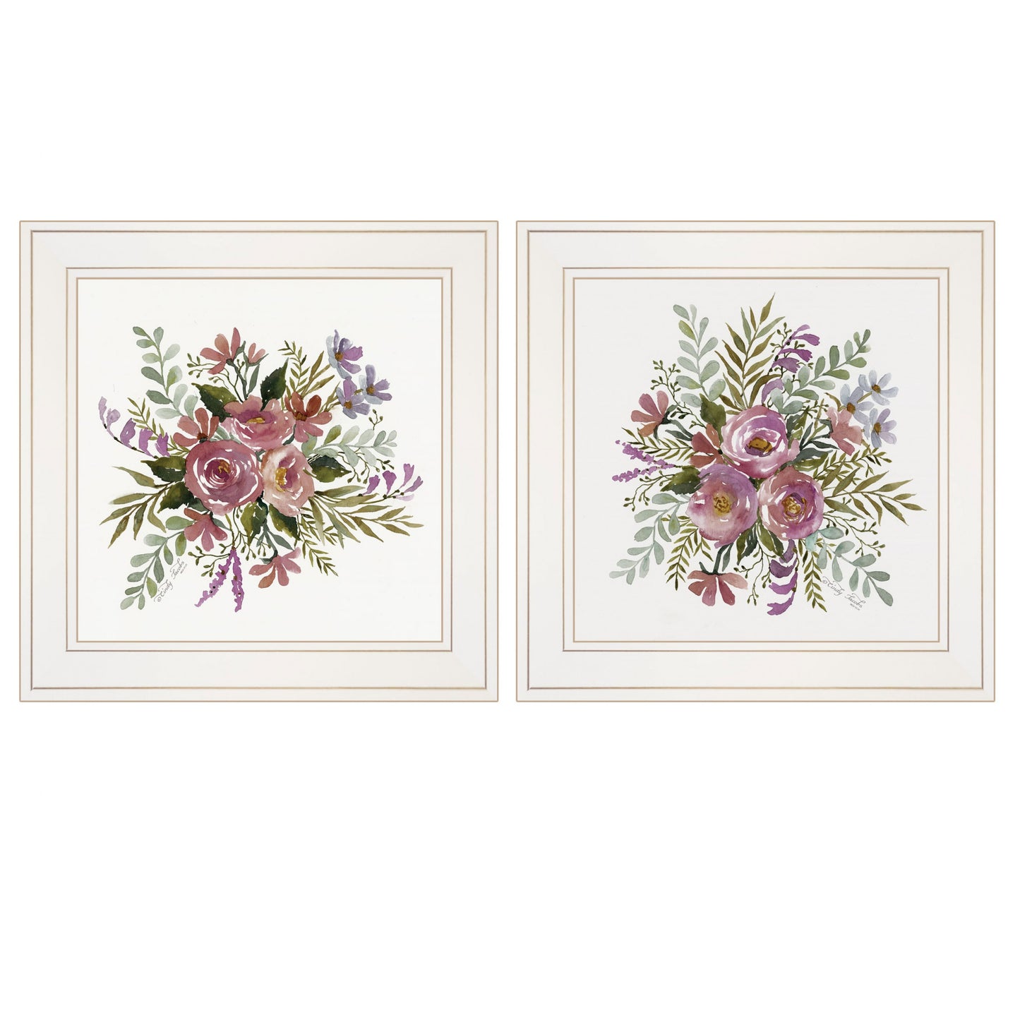 Set Of Two Floral Spray I And II White Framed Print Wall Art