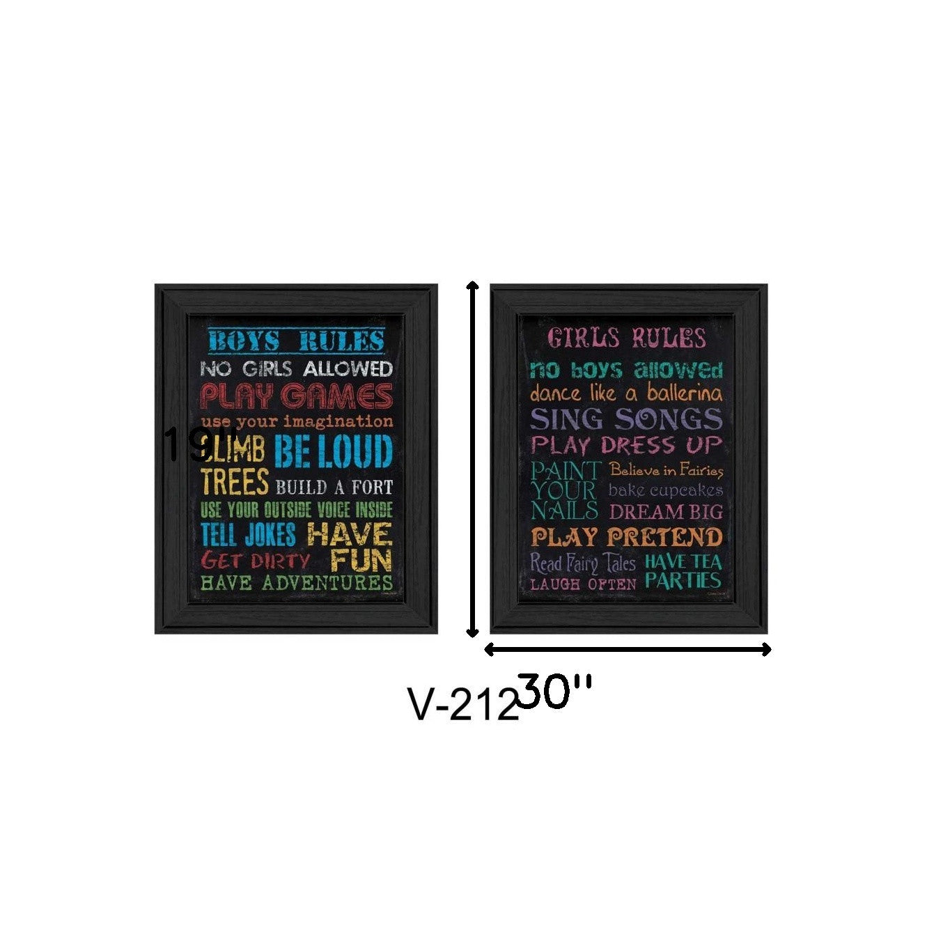 Set Of Two Family Kids Rules Black Framed Print Wall Art