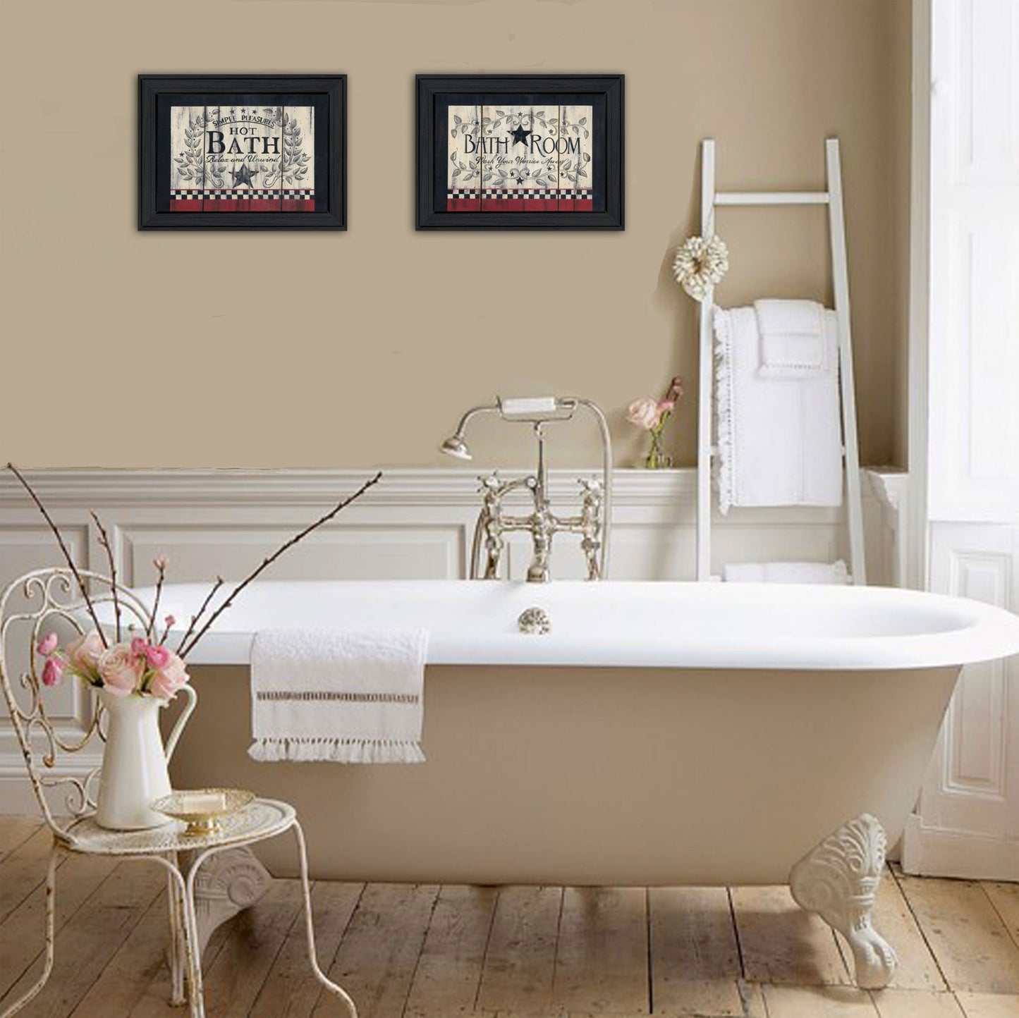 Set Of Two Hot Bath 1 Black Framed Print Wall Art