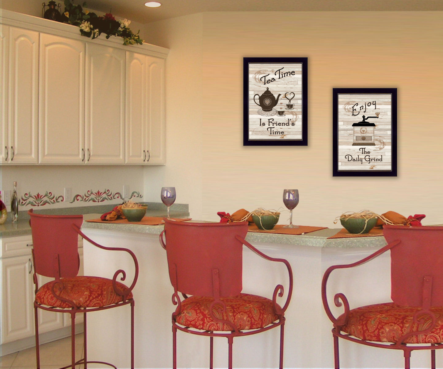 Set Of Two Enjoy Tea Time 2 Black Framed Print Kitchen Wall Art