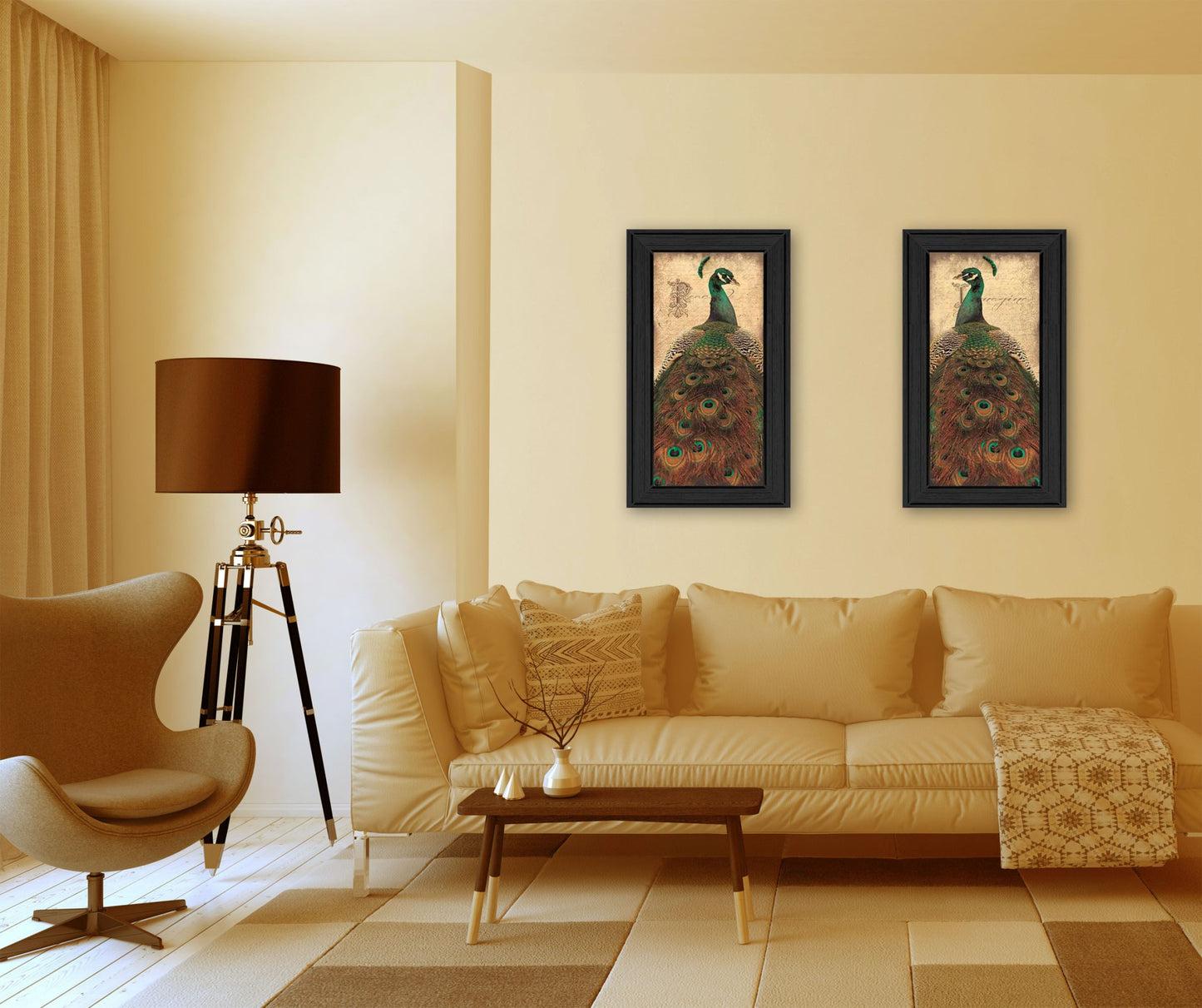 Set Of Two Peacock 2 Black Framed Print Wall Art