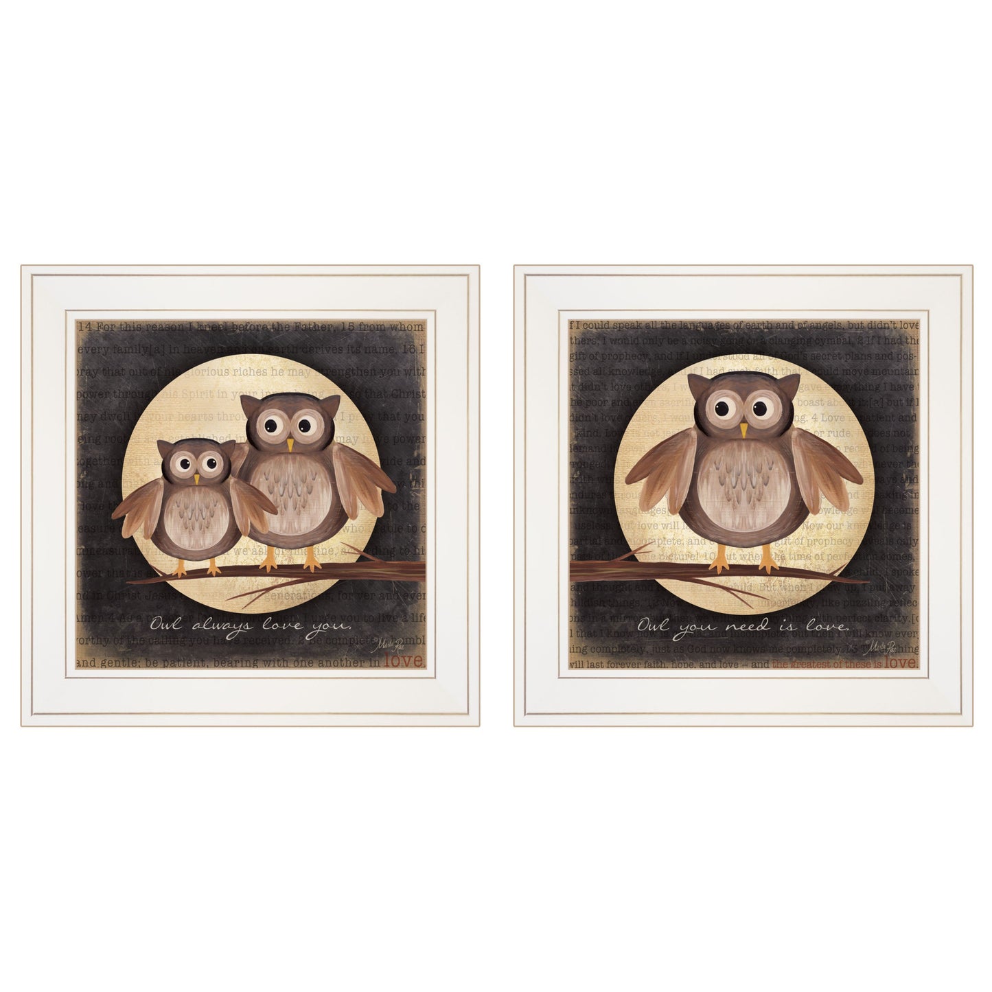 Set Of Two Owl Always Love And Need You 1 White Framed Print Wall Art