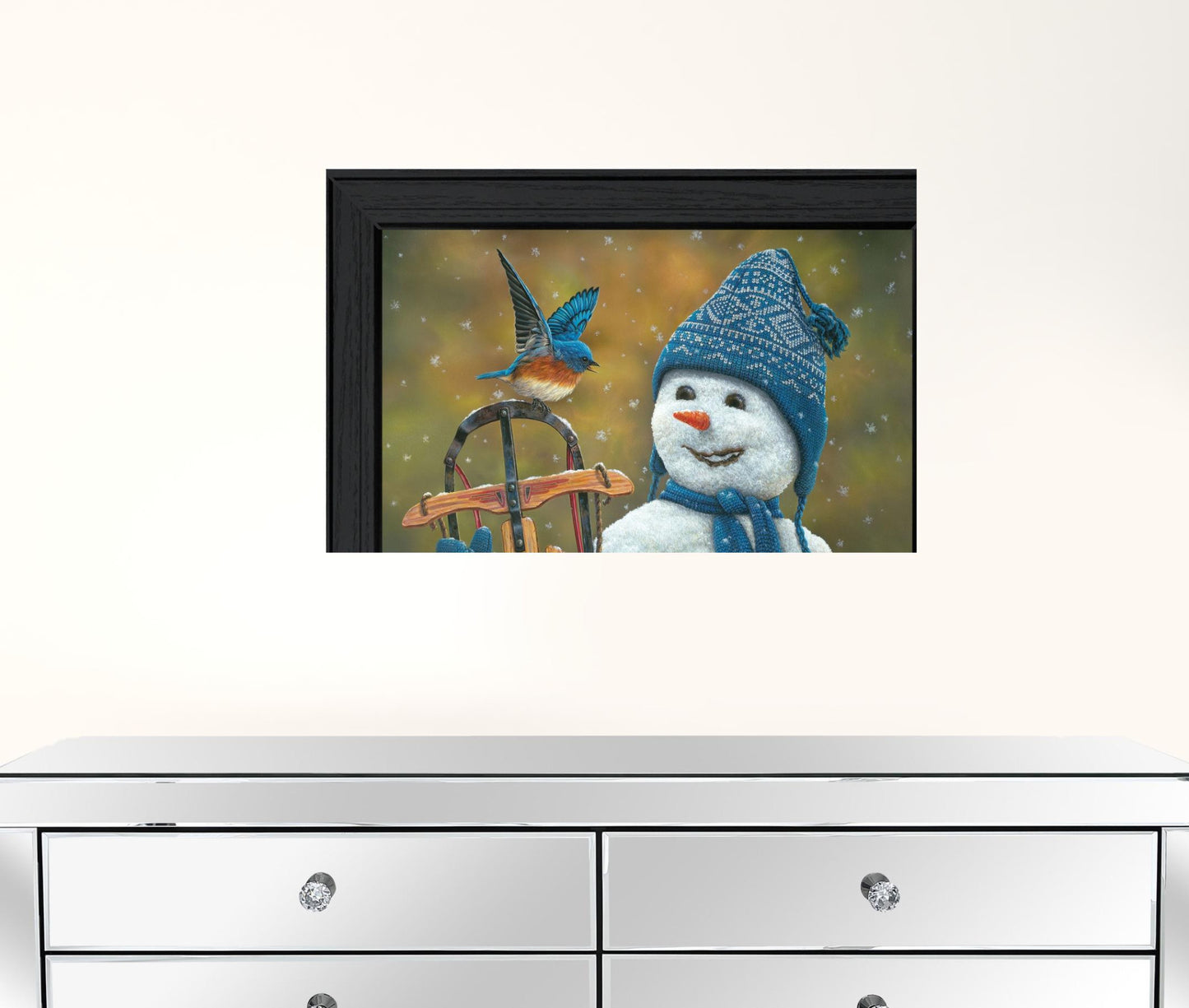 Snow Brother Snowman Black Framed Print Wall Art