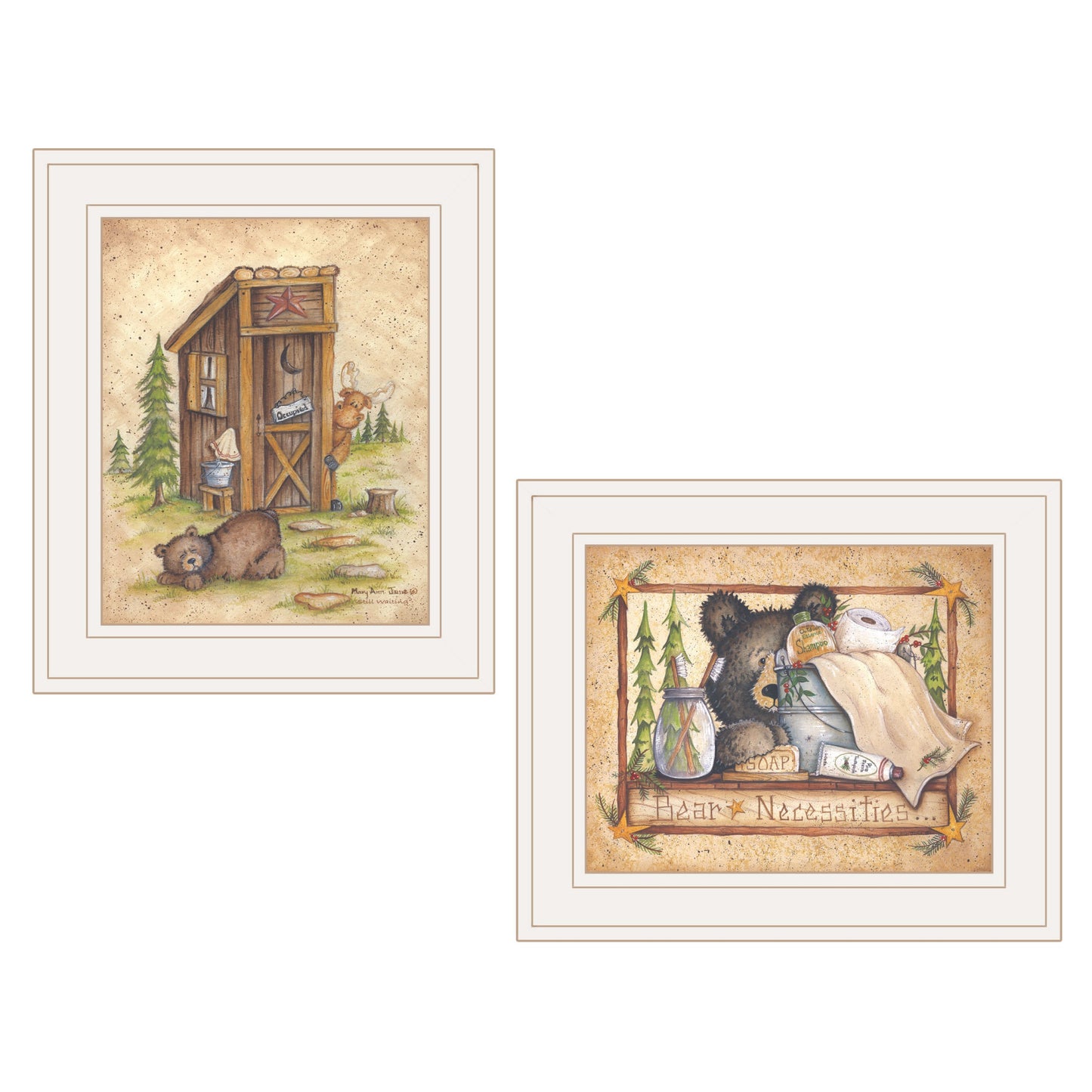 Set Of Two Bear Or Still Waiting 1 White Framed Print Wall Art