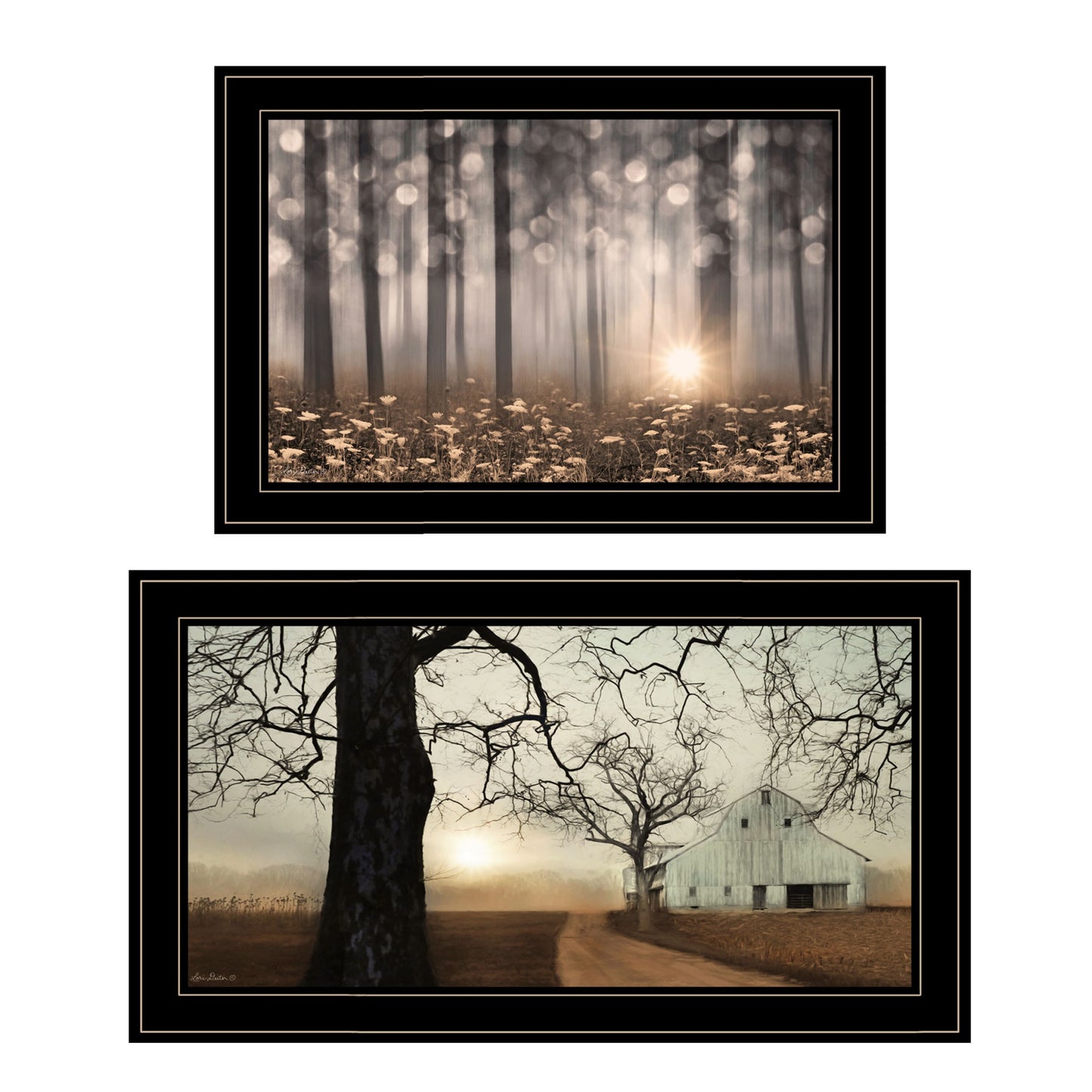 Set Of Two Enchanted Sunrise 2 Black Framed Print Wall Art