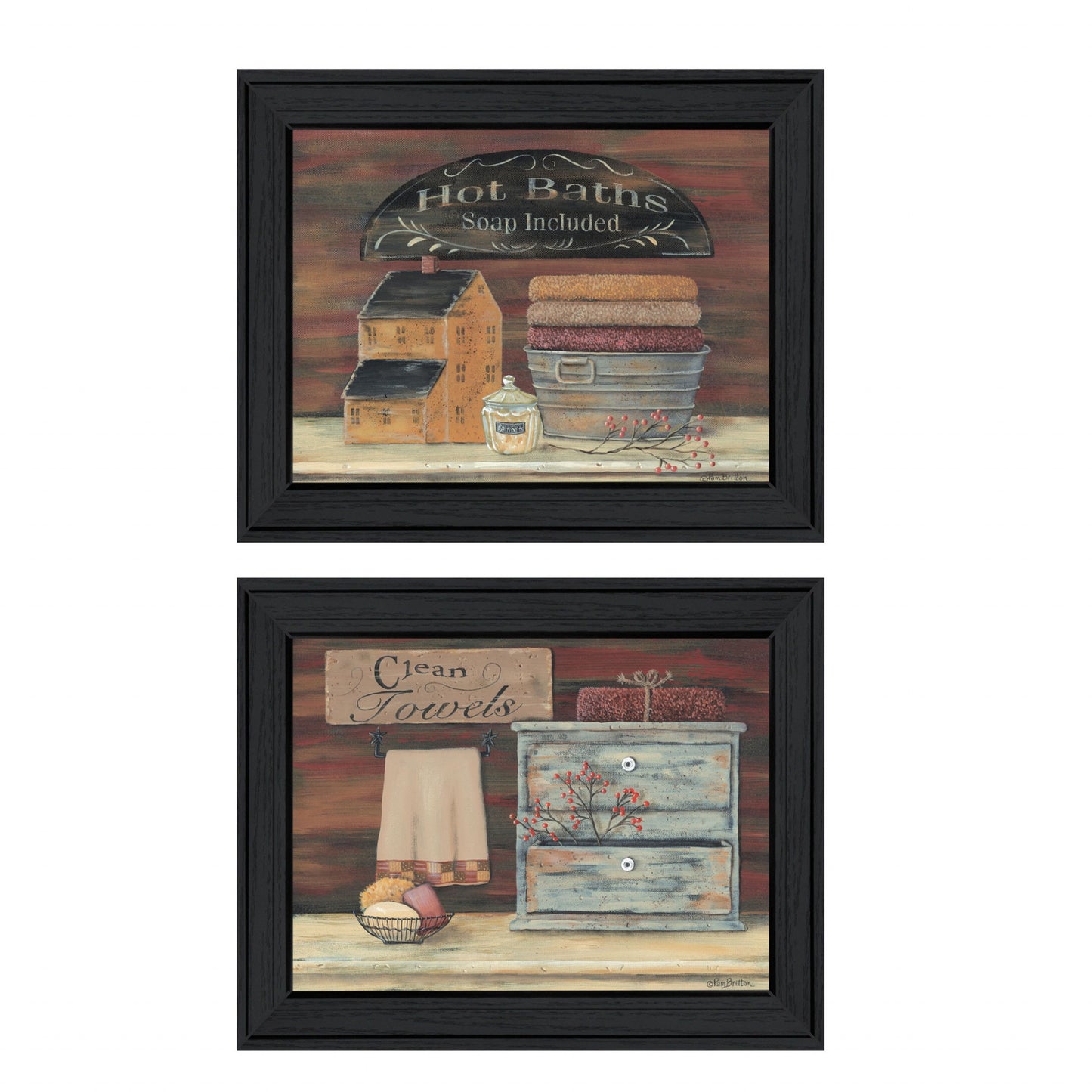 Set Of Two Hot Bath Or Clean Towels Black Framed Print Wall Art