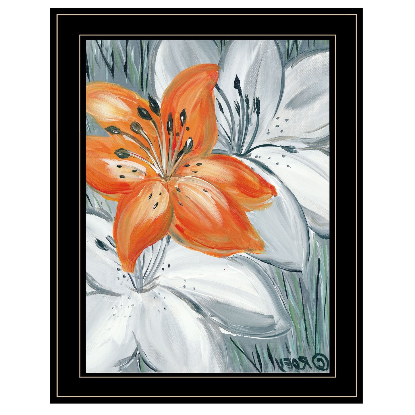 Tiger Lily In Orange 2 Black Framed Print Wall Art