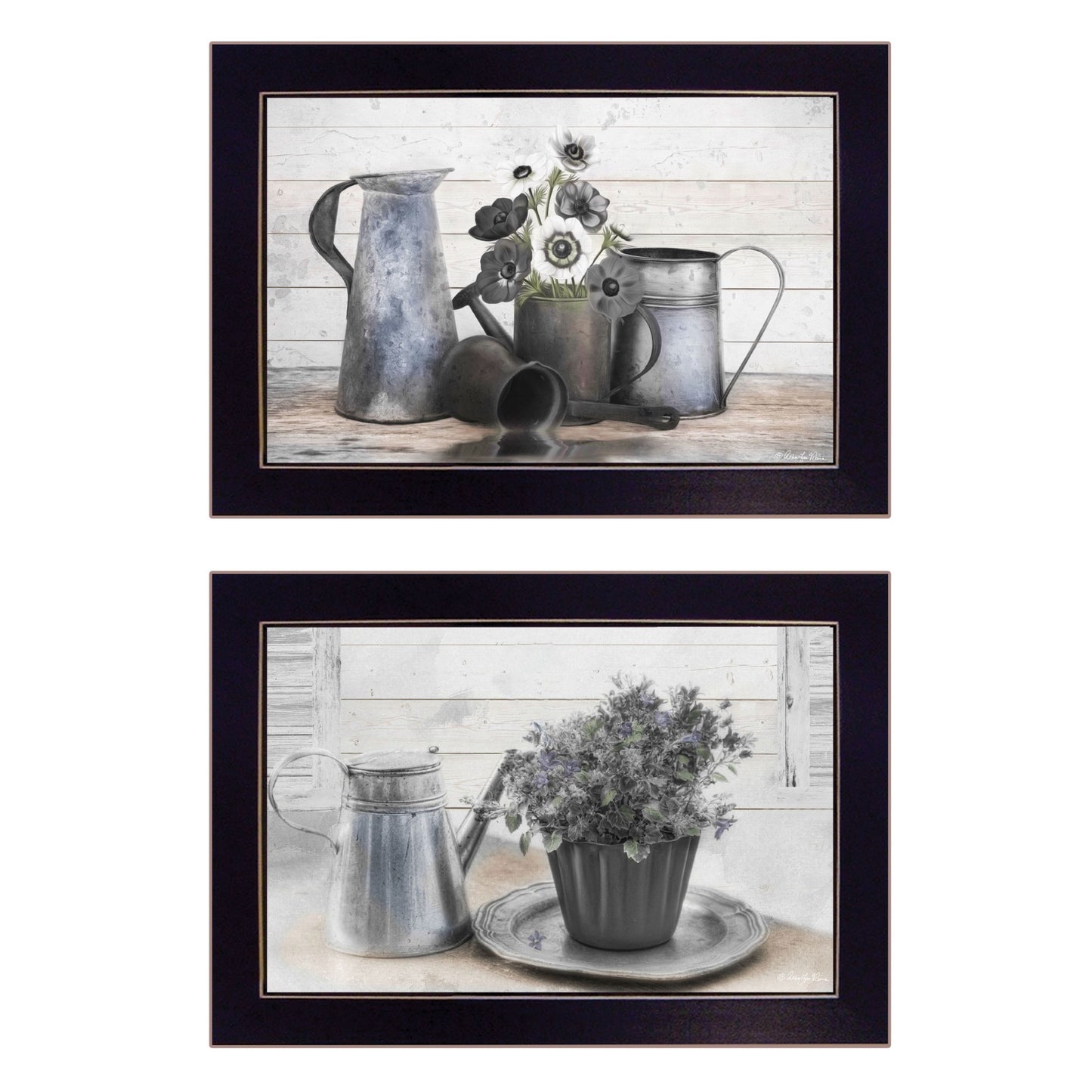 Set Of Two Floral With Tin Ware 2 Black Framed Print Wall Art