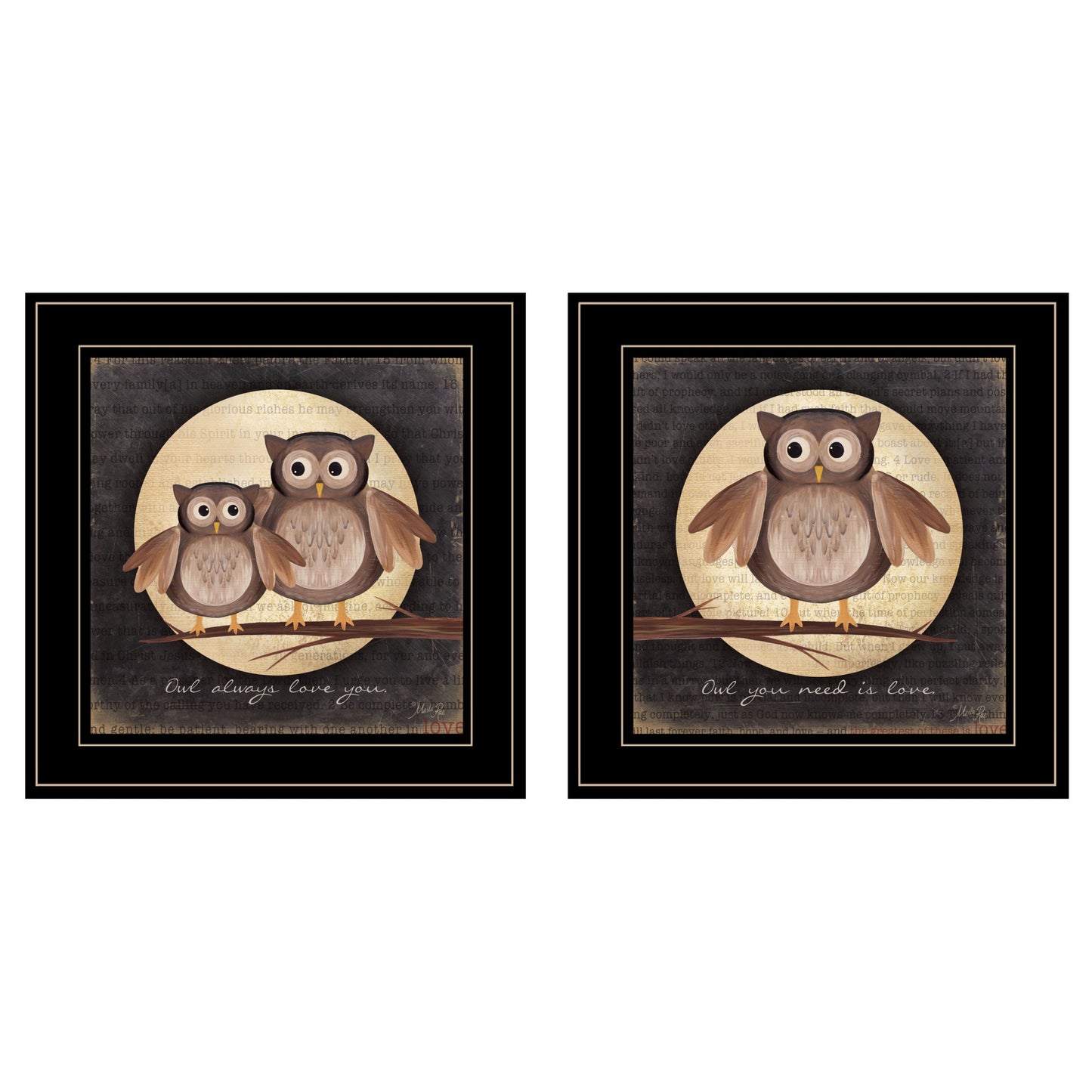 Set Of Two Owl Always Love And Need You 2 Black Framed Print Wall Art